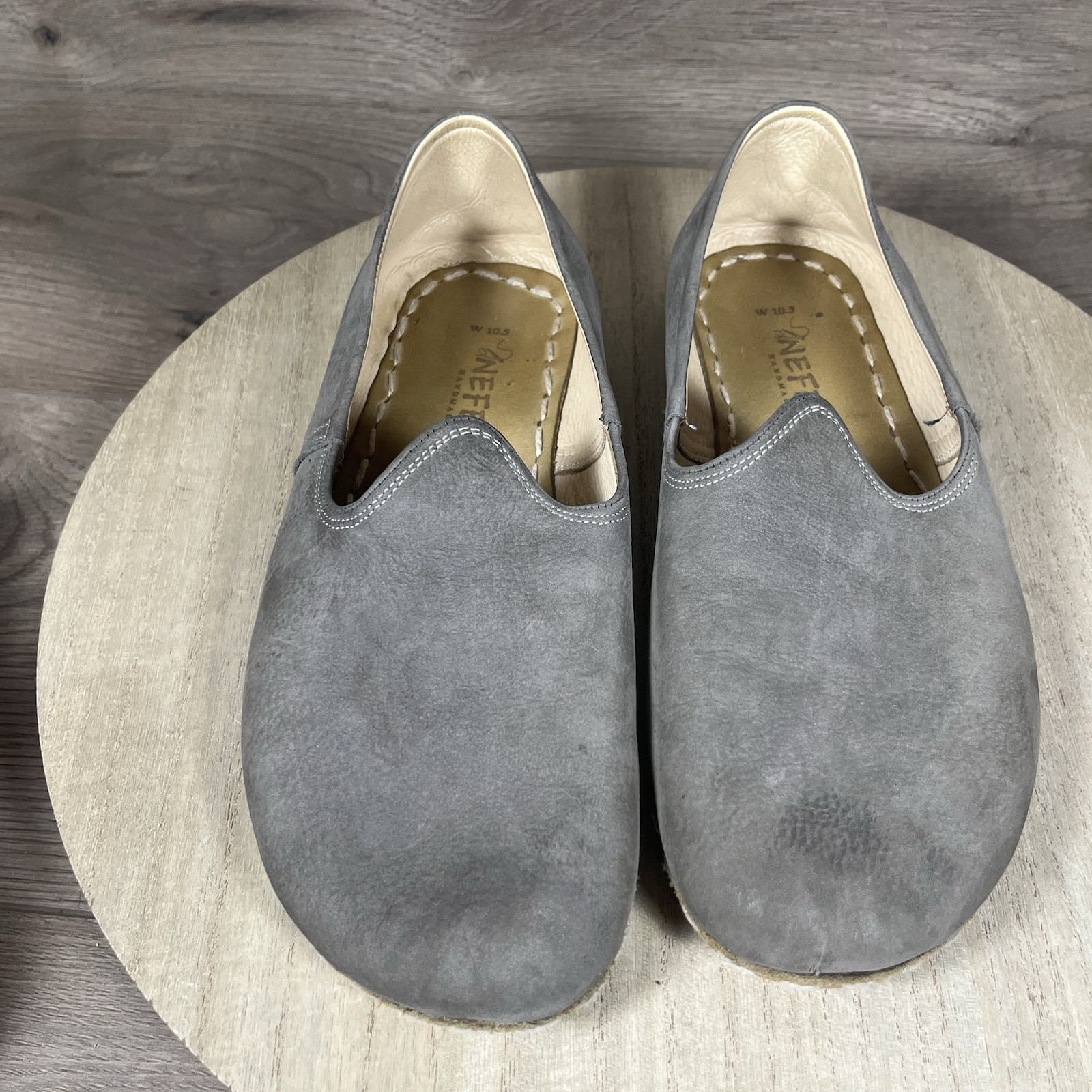 Nefes Shoes Gray Nubuck Leather Loafer Minimalist Grounding Womens Size 10.5