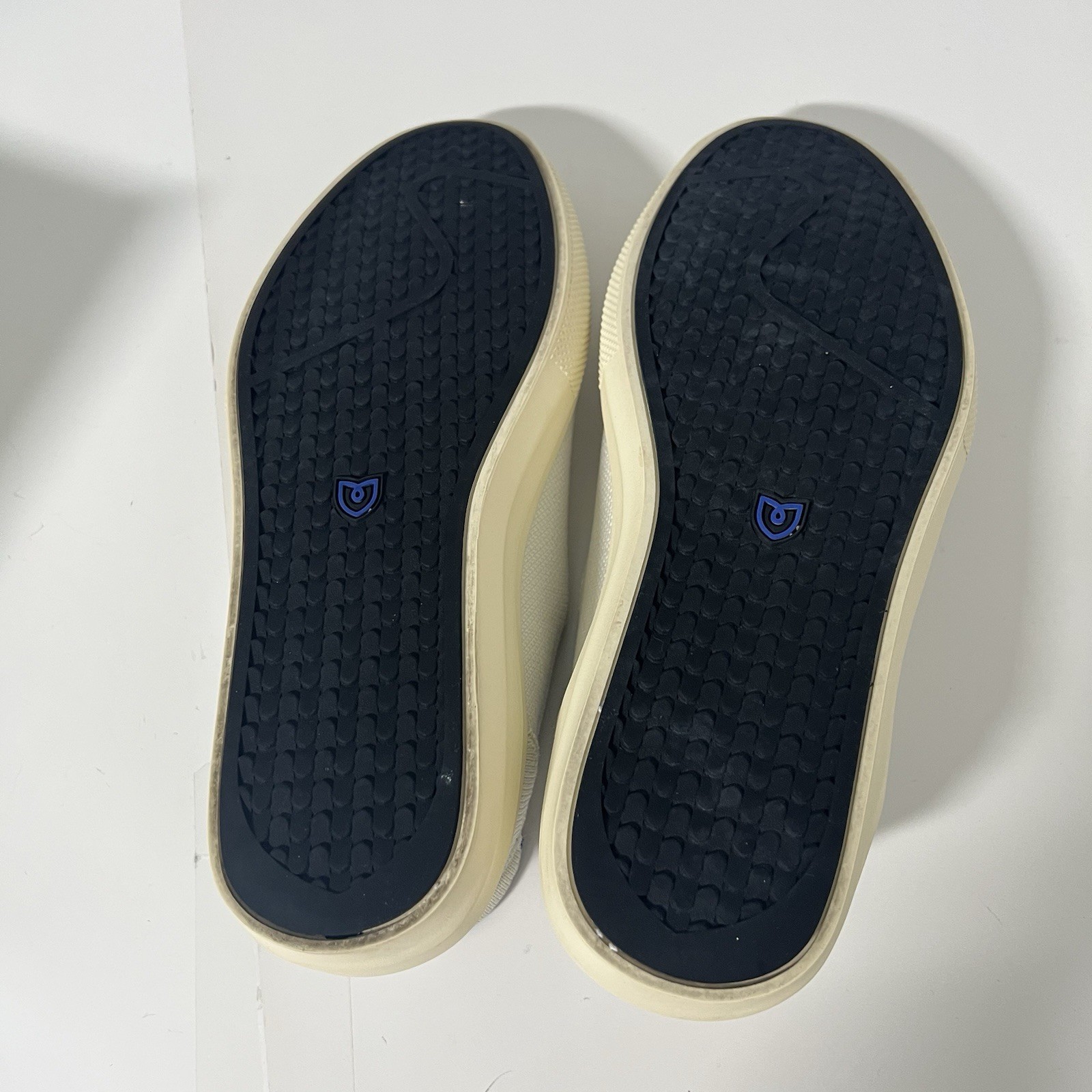 Rothy’s The City Slip On Sneaker Womens 9.5 White Blue Trim Knit Classic Comfort