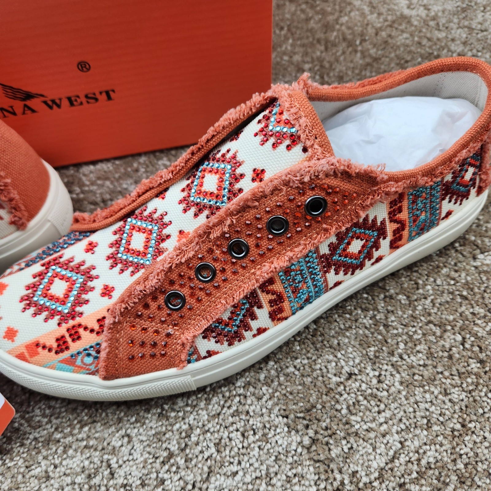 Montana West Womens Orange Southwestern Rhinestone Slip On Sneakers 900-S035OR-8