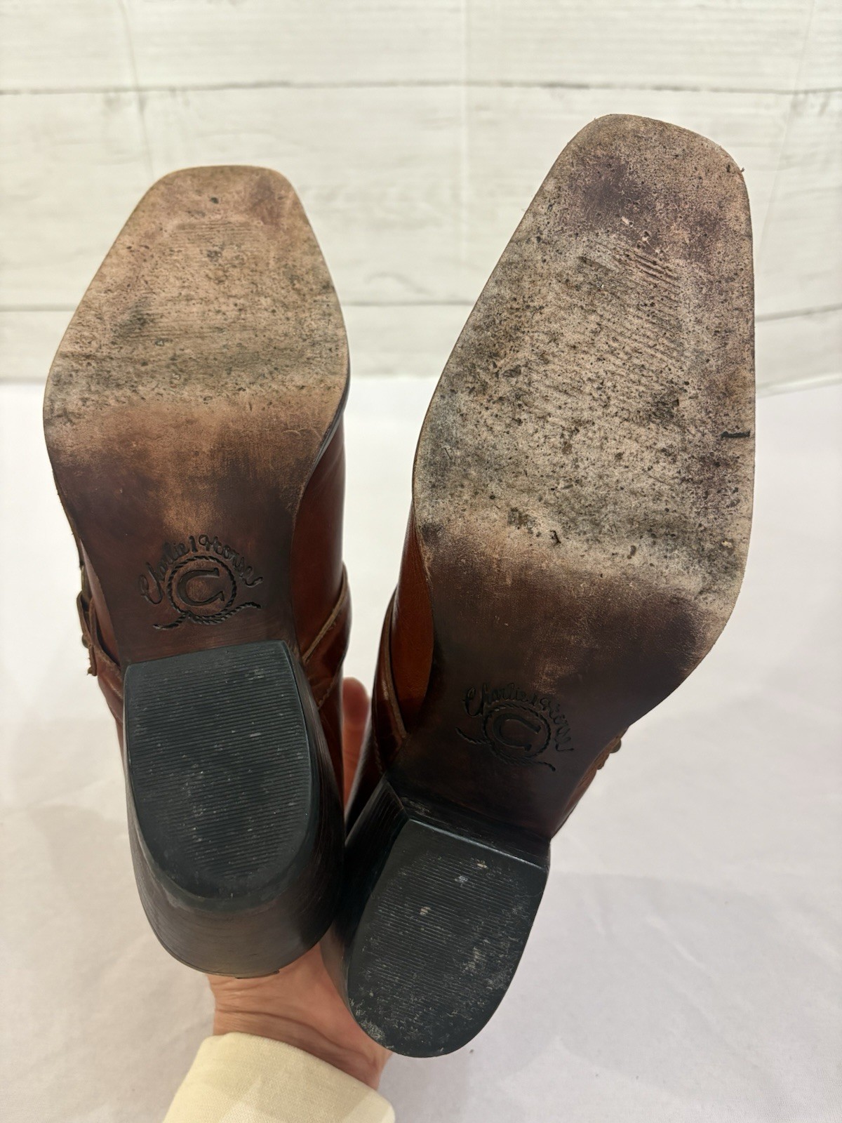 CHARLIE 1 HORSE LEATHER SLIP ON MULE BRAZILIAN WESTERN SHOES SZ 7.5 B