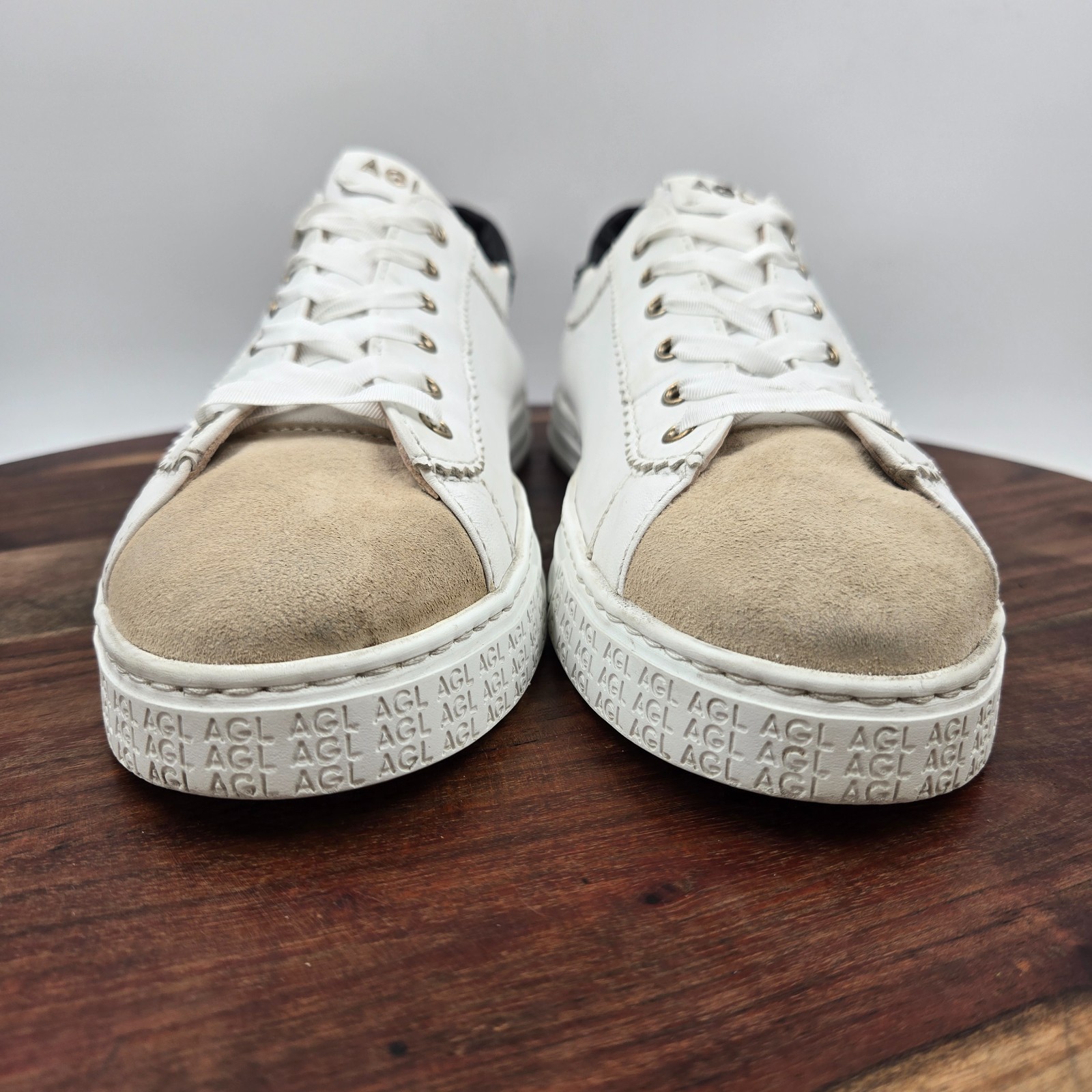 AGL Sade Shoes Womens 41.5 / 11.5 White Tan Suede Leather Low Top Casual Sneaker