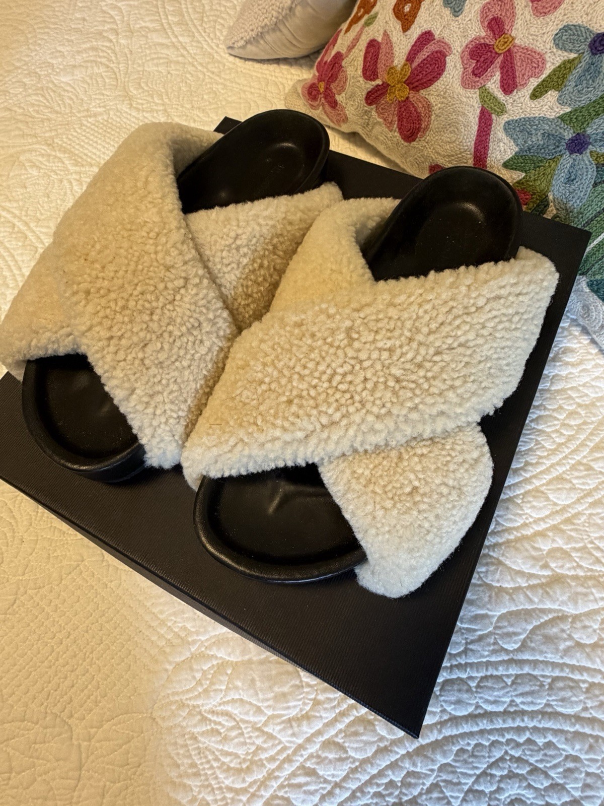 Jil Sander Genuine Shearling, Black Leather Slide, Size 39, Excellent Condition