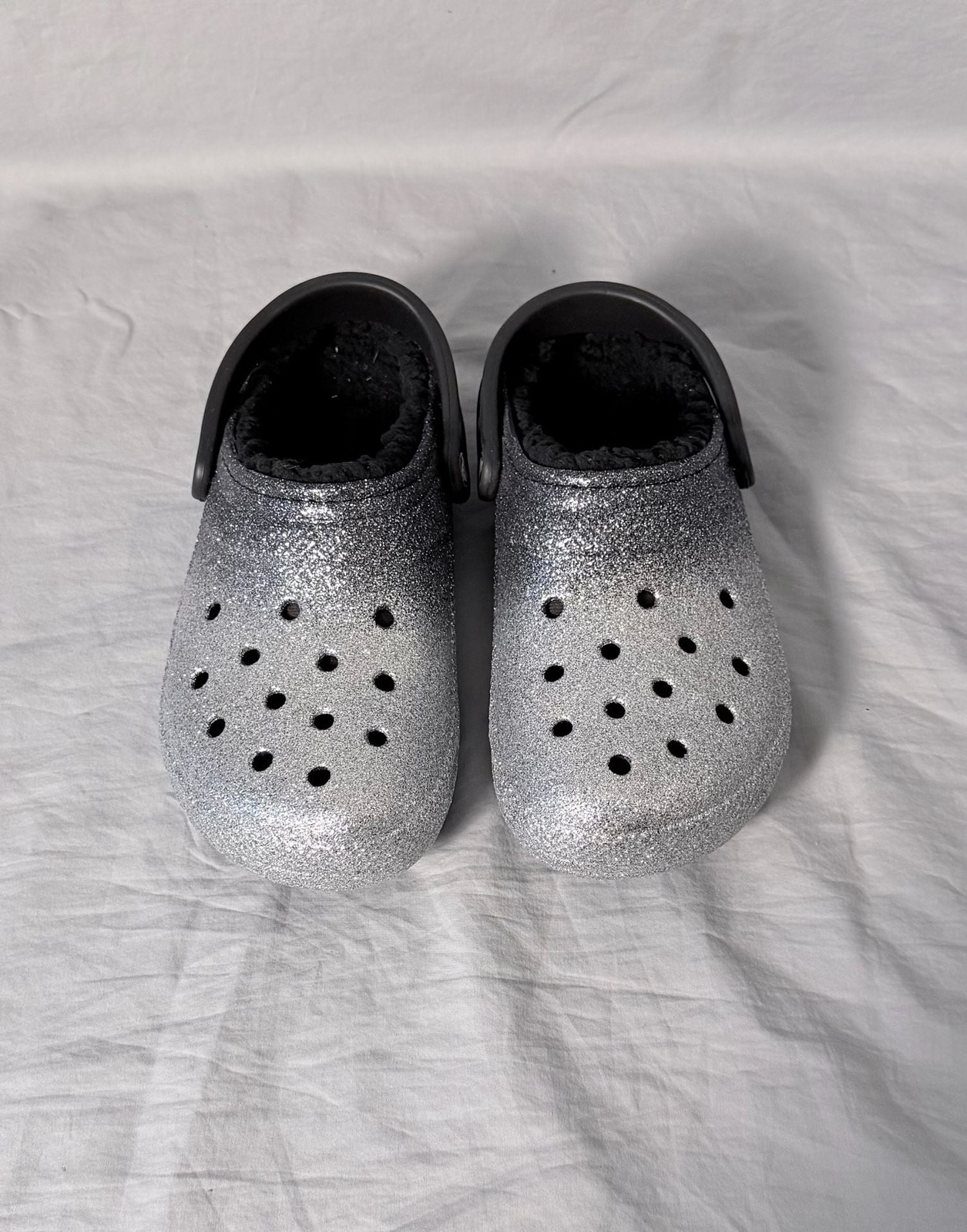 Crocs Classic Fur Lined Glitter Clog Black/Silver Fade Ombré