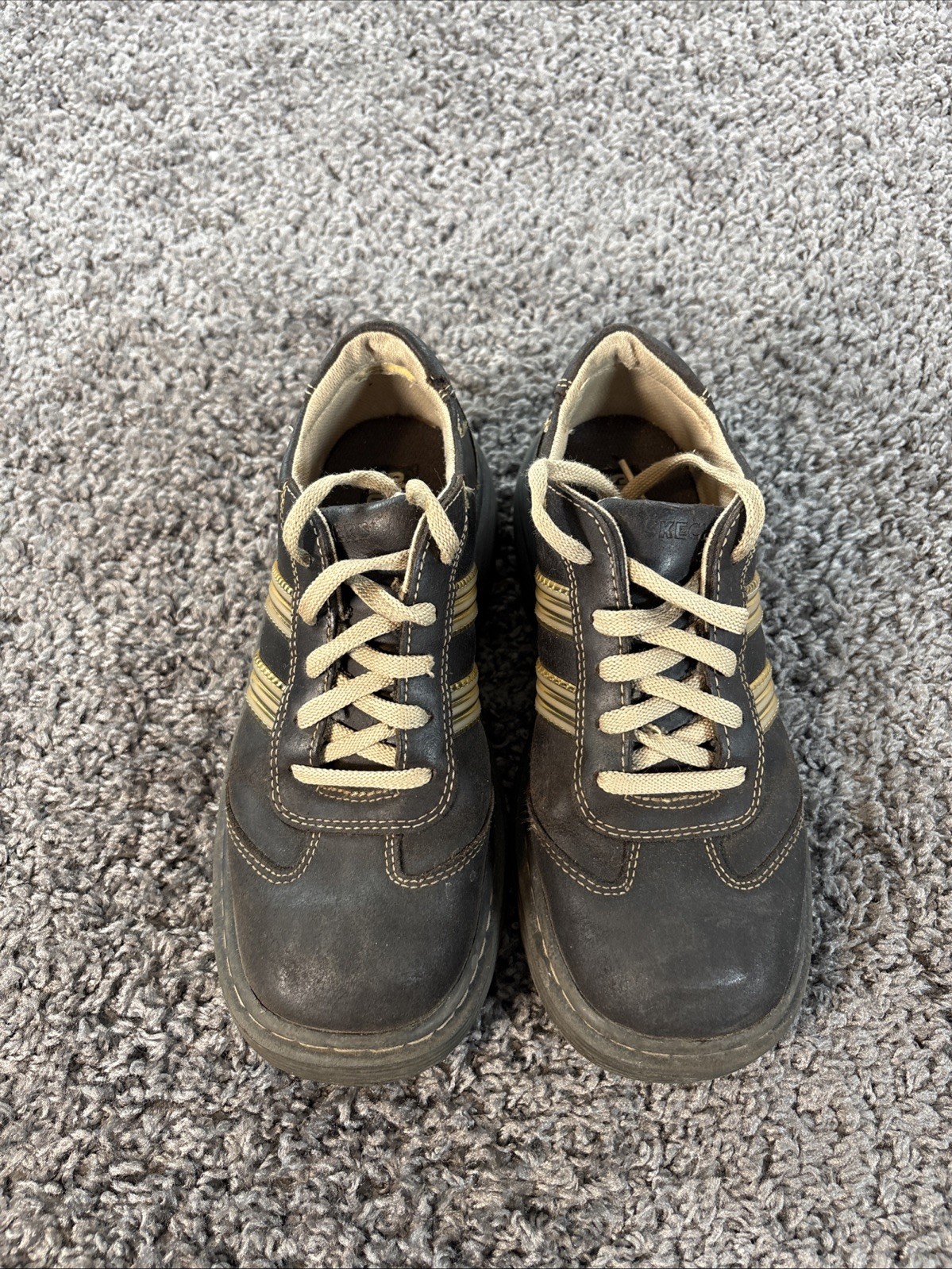 Vintage Skechers Jammers 7.5 Brown Leather Shoes Chunky Platform Lace Y2K 90s