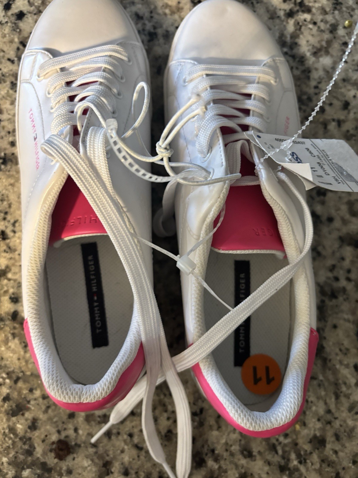 Tommy Hilfiger Men’s White/Pink Low Top Lace-Up Sneakers, Solid Casual