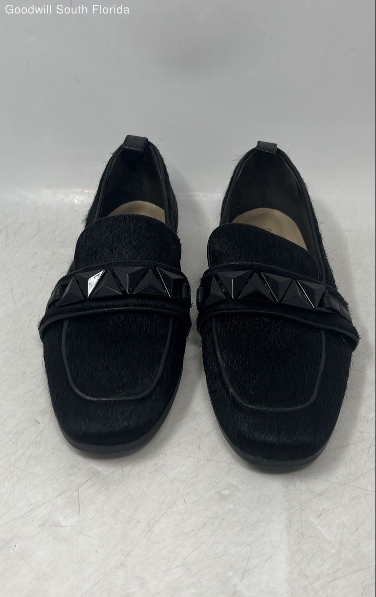 Schutz Womens Black Round Toe Studded Strap Slip-On Formal Loafer Shoes Sz EU 38