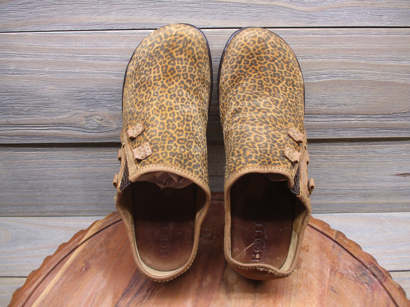 Born Clog Shoes Womens Size 10 Brown Leather Leopard Slip On Comfort W12058
