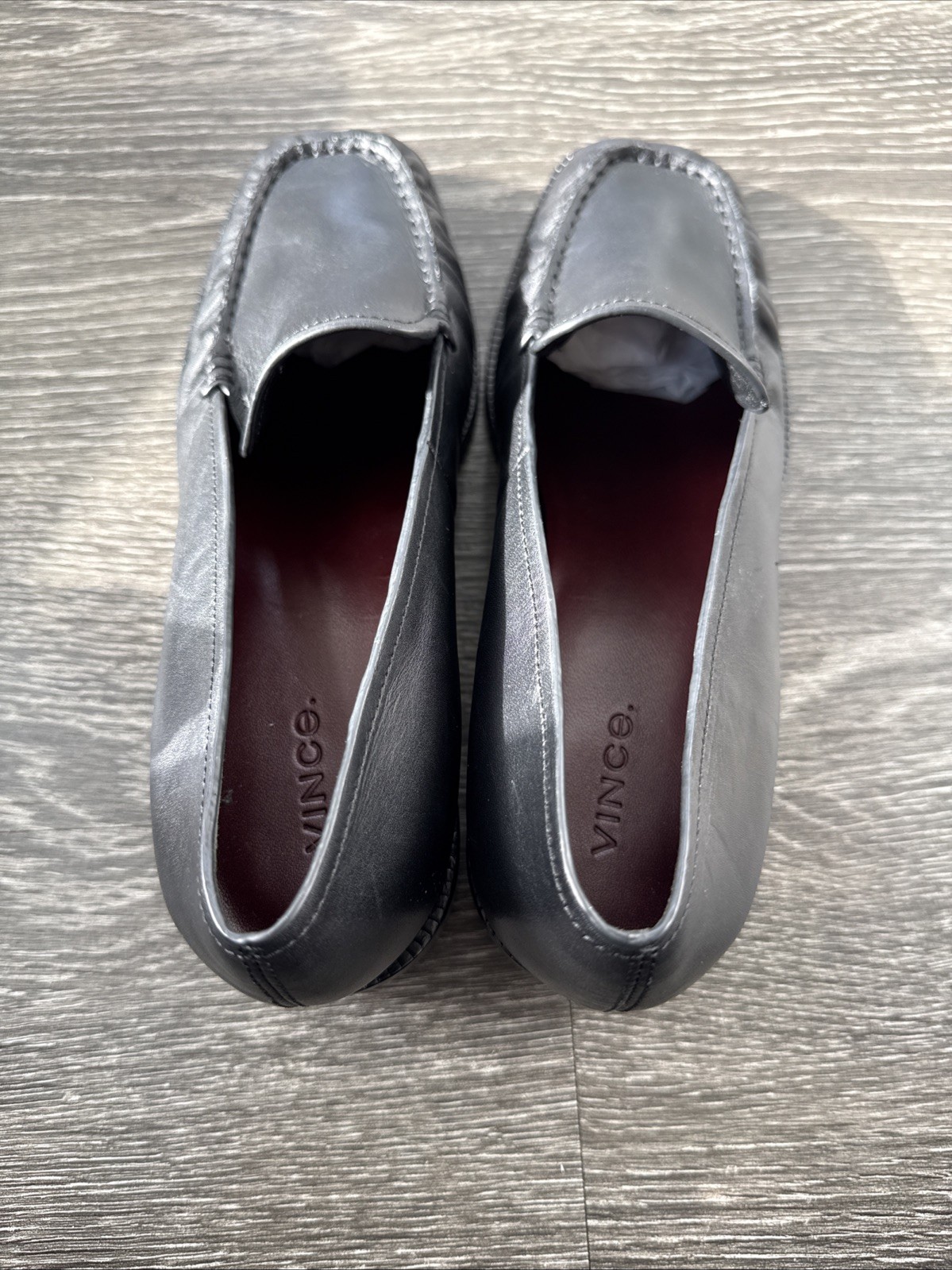 NWD $350 Vince Larose Loafers Black Leather Slip On Low Block Heel Sz 8.5 M/39