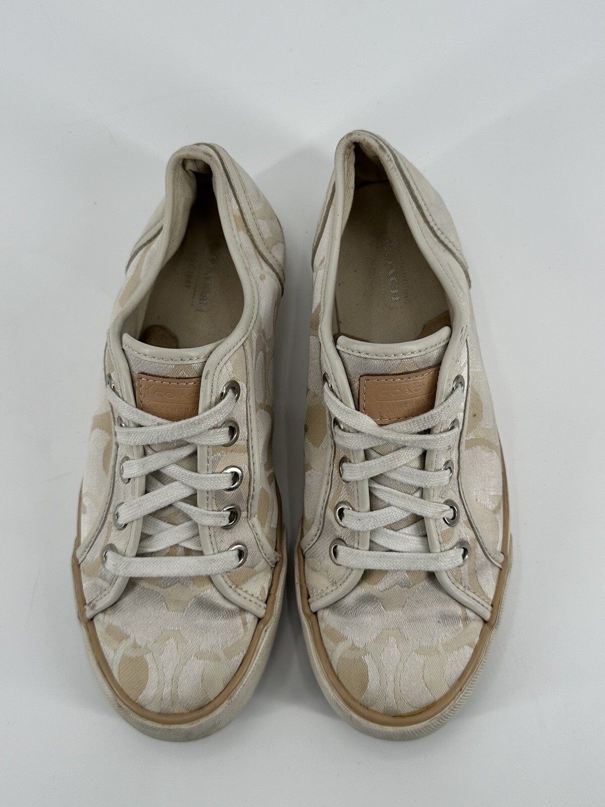 Coach Women’s Beige/White Signature Print Lace Up Casual Shoes – Size 6.5B