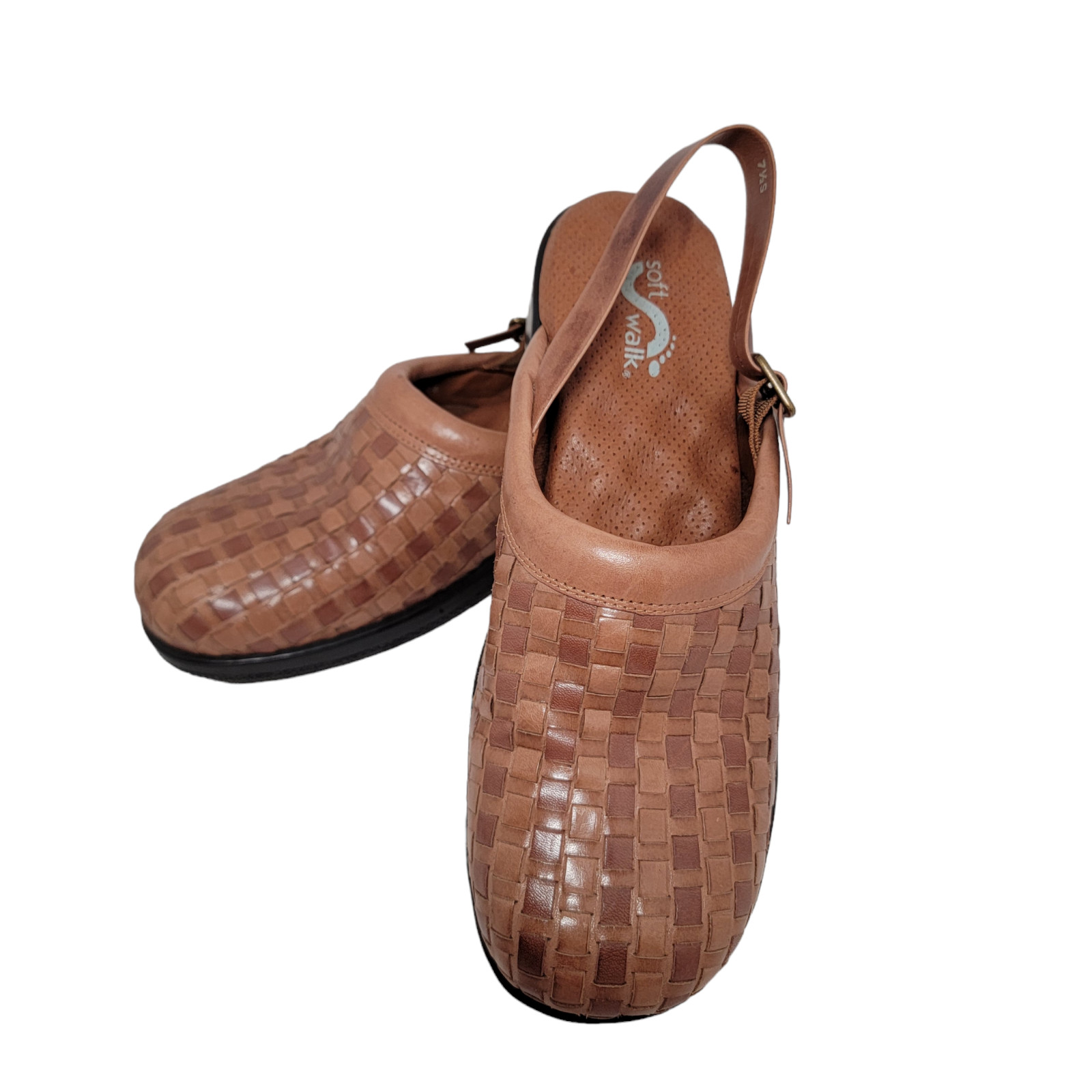 Soft Walk Venus Womens Brown Mule Woven Leather Upper Ankle Strap Size 7.5S