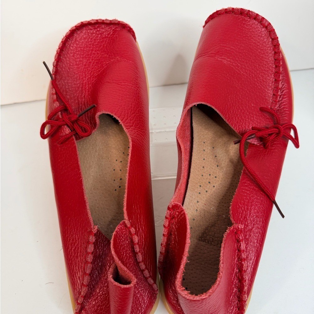 Women’s Leather Comfort Shoes Red Stitch Down Knobby Sole EU 44 US 12.5