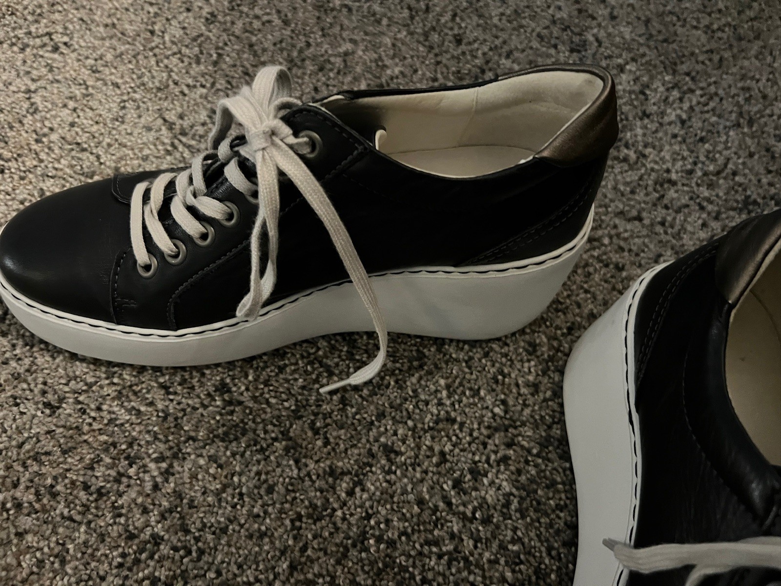 FLY London Black Leather Wedge Sneakers Comfort Women’s Size 38 EU / 7.5 US