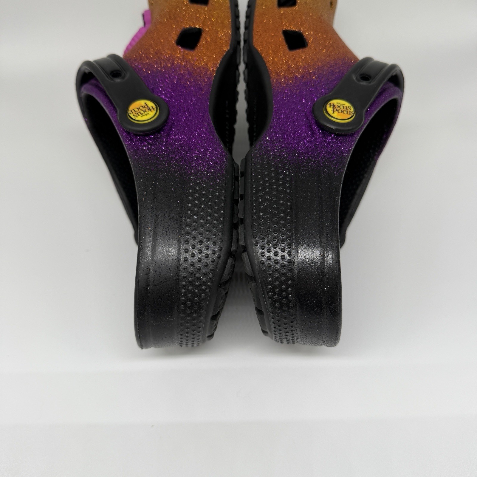 Disney Hocus Pocus Crocs Halloween Glitter Sanderson Sisters Jibbitz Sz W9 NWOT