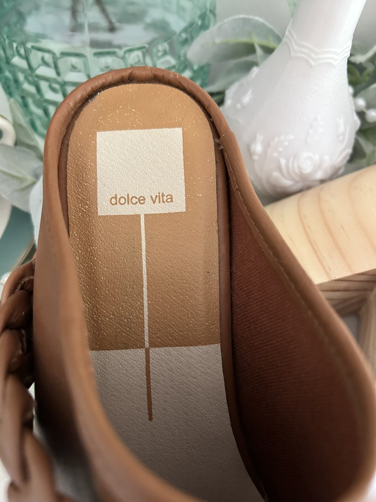 Dolce Vita Hila Braided Mule Clog Heel Saddle Leather Brown Women’s Size 9.5