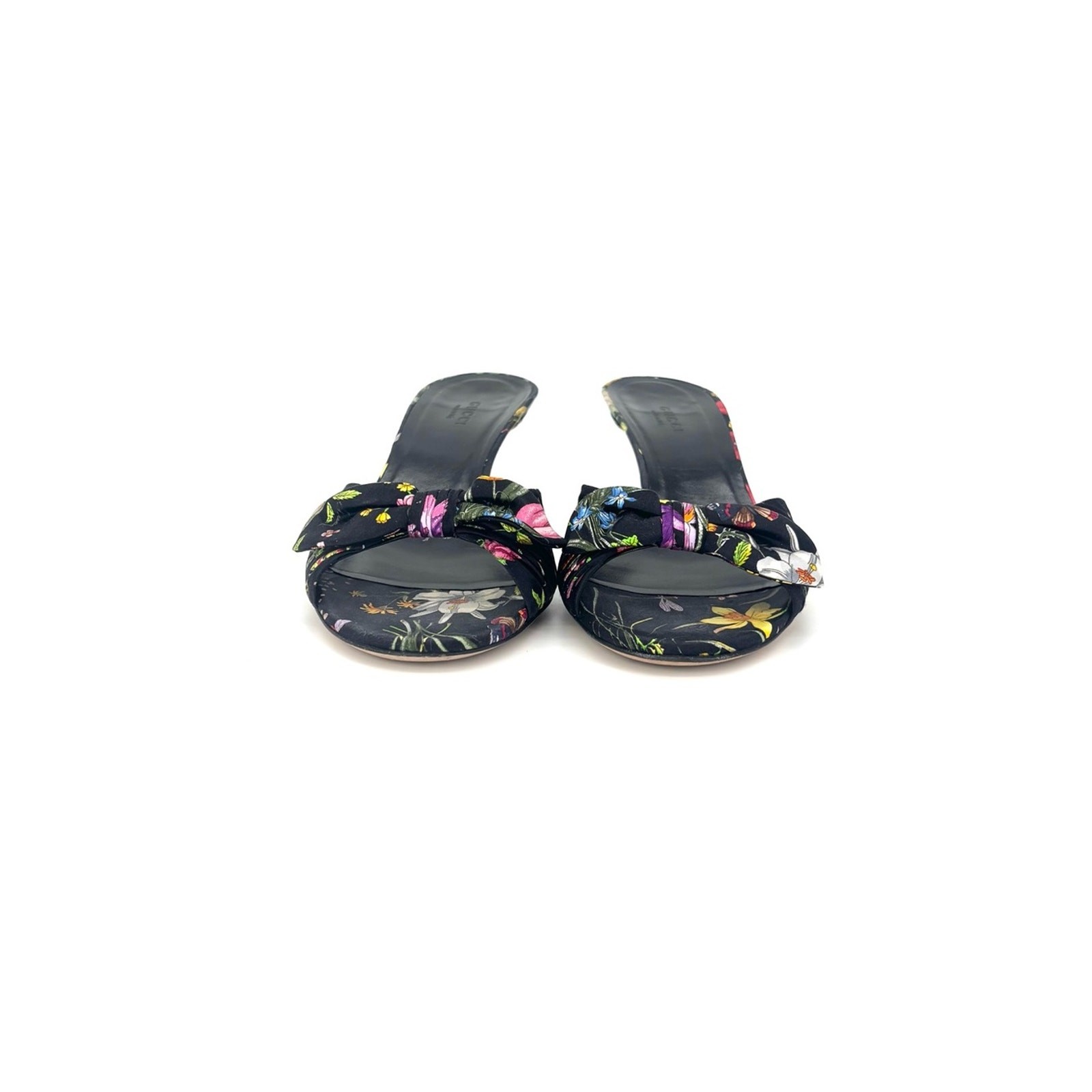 Vintage Gucci Flora Bow Slip On Kitten Heel Slip On Mules Sandals 7.5