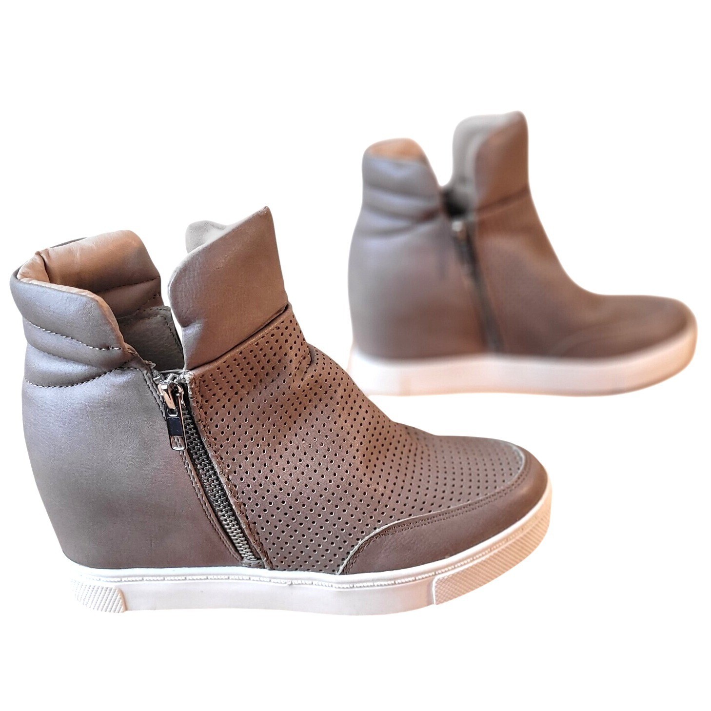 Steve Madden Linqsp Taupe Hidden Wedge Sneakers sz 8 Perforated Fashion High Top