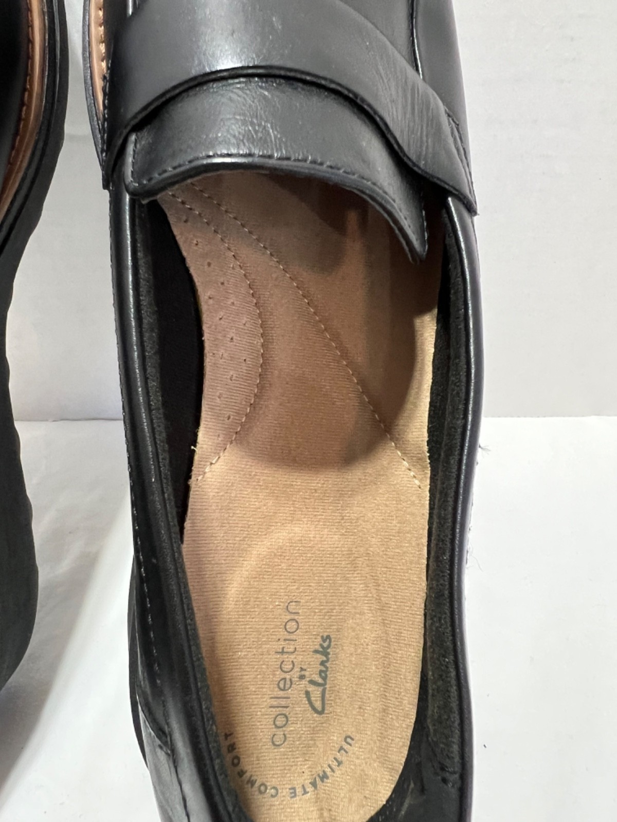 Women’s, Clarks Sharon Gracie Loafers ,9 .5 W, Black, Leather Wedge Shoes