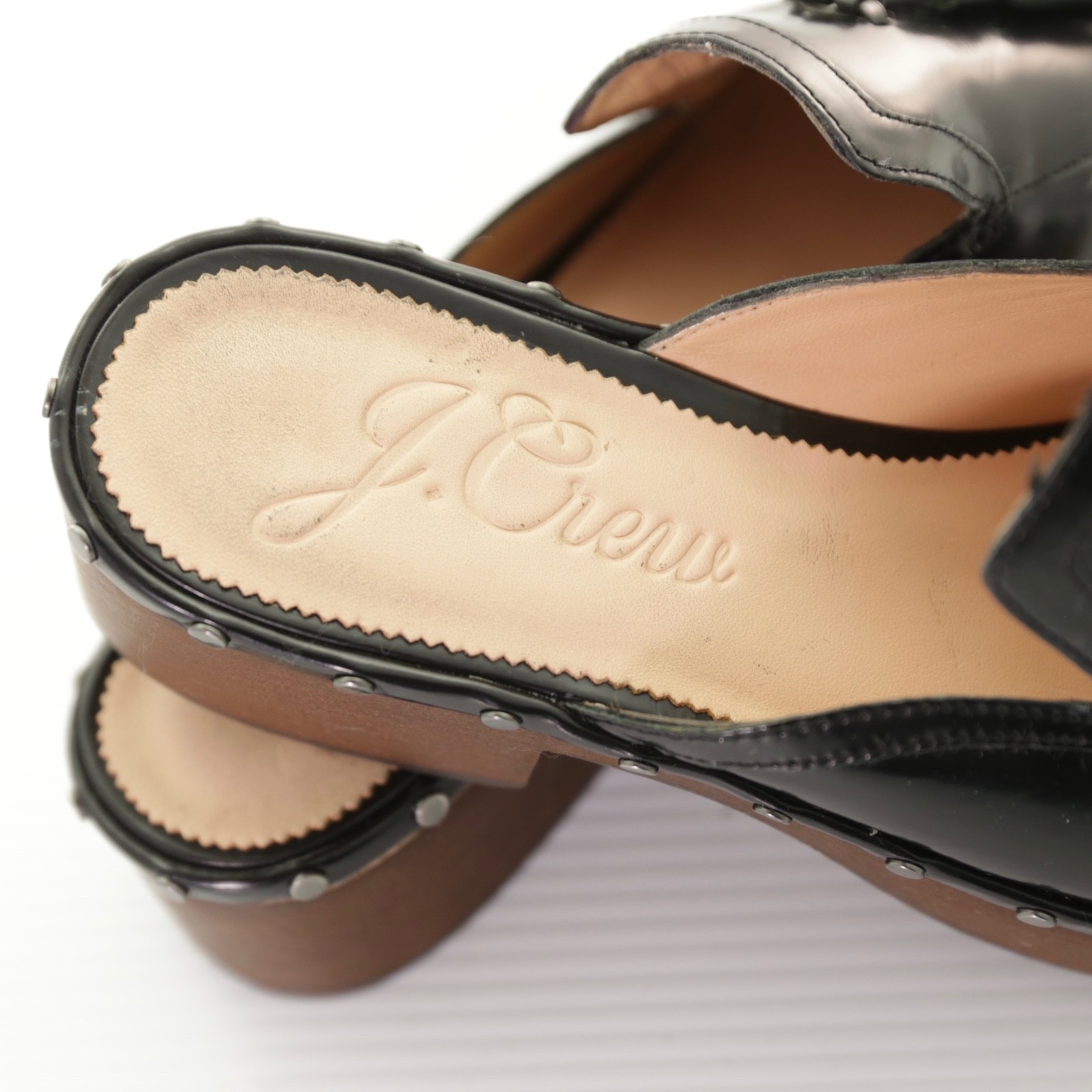 J. Crew Dakota Spazzolato Leather Tassel Black Clogs Womens 9.5M Classic Preppy