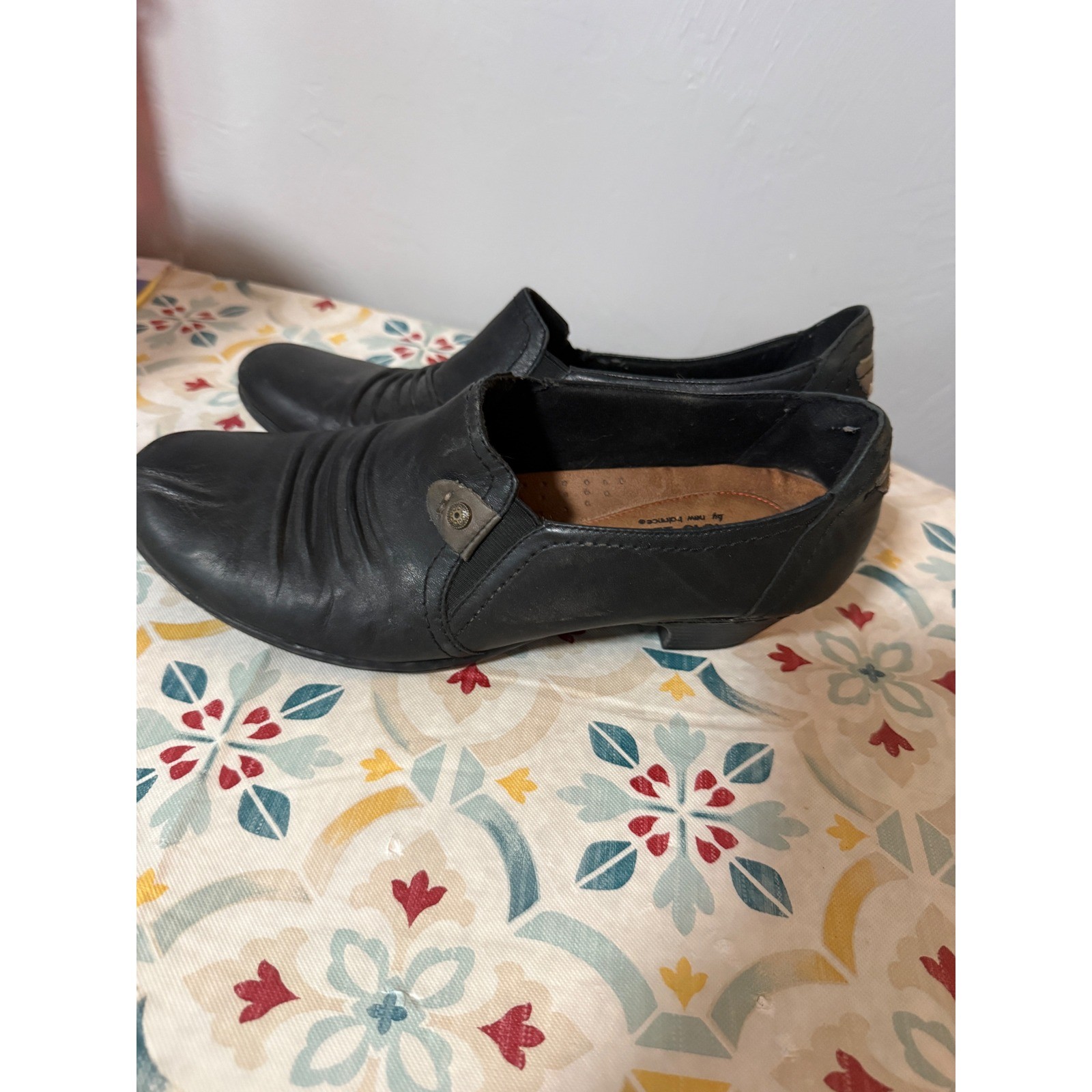 Cobb Hill New Balance Black Leather Ruched Slip On Low Heel Pumps Shoes 10N