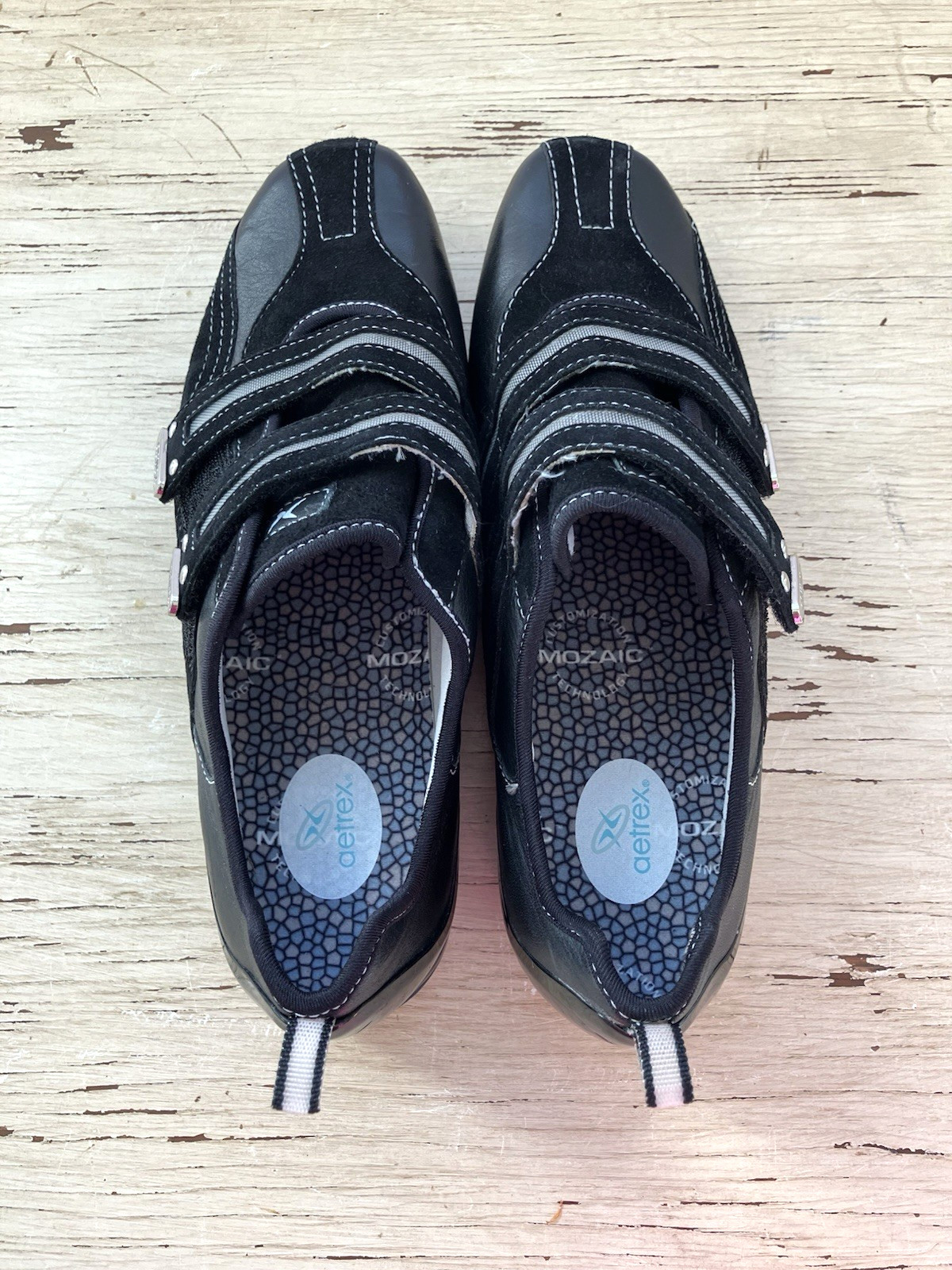 Aetrex Womens Size 7 Black Abbey Double Strap Sneaker 100% Leather Comfortable