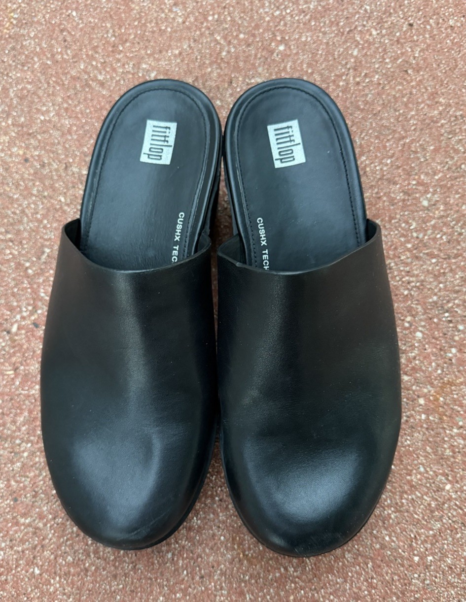 FitFlop Pilar Black Leather Clogs US 8.5 Platform Mules Women’s 40