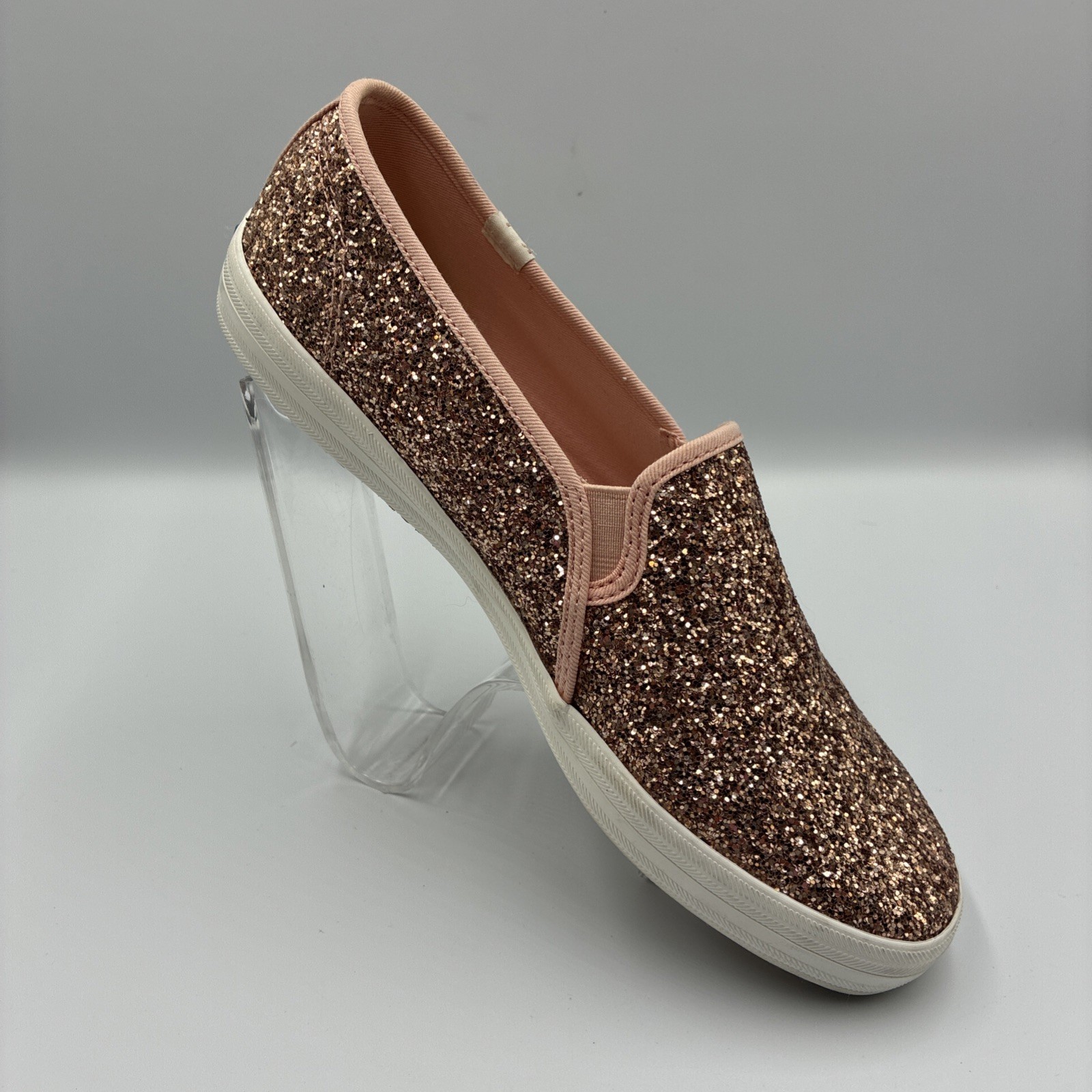 Keds x Kate Spade Triple Decker Womens Size 10 Rose Gold Glitter Slip On Shoes
