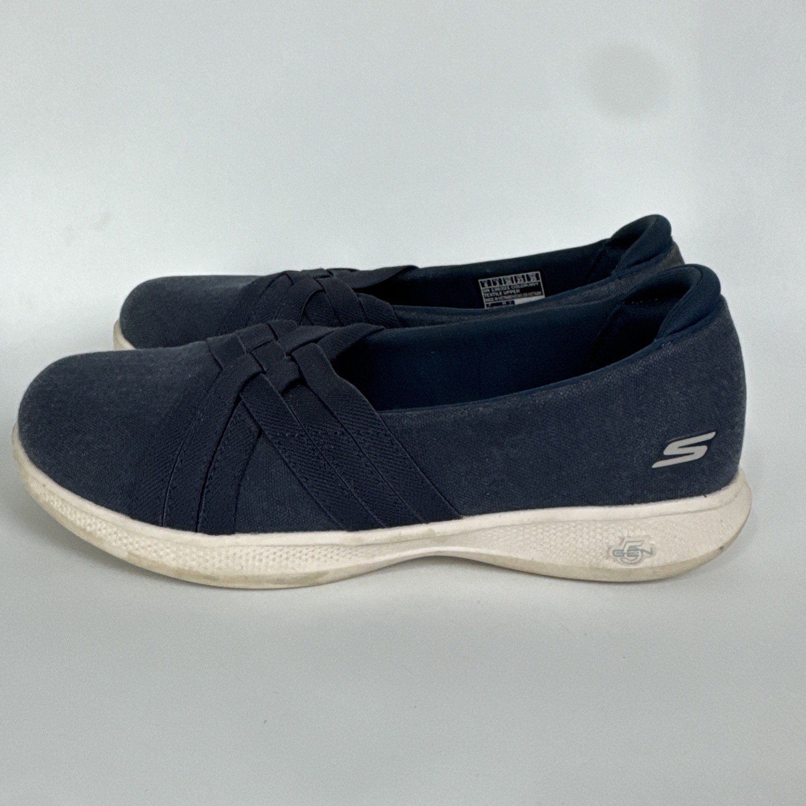 Skechers GOGA MAT Navy Blue Slip On Shoes Women’s 6 comfort walking summer boat