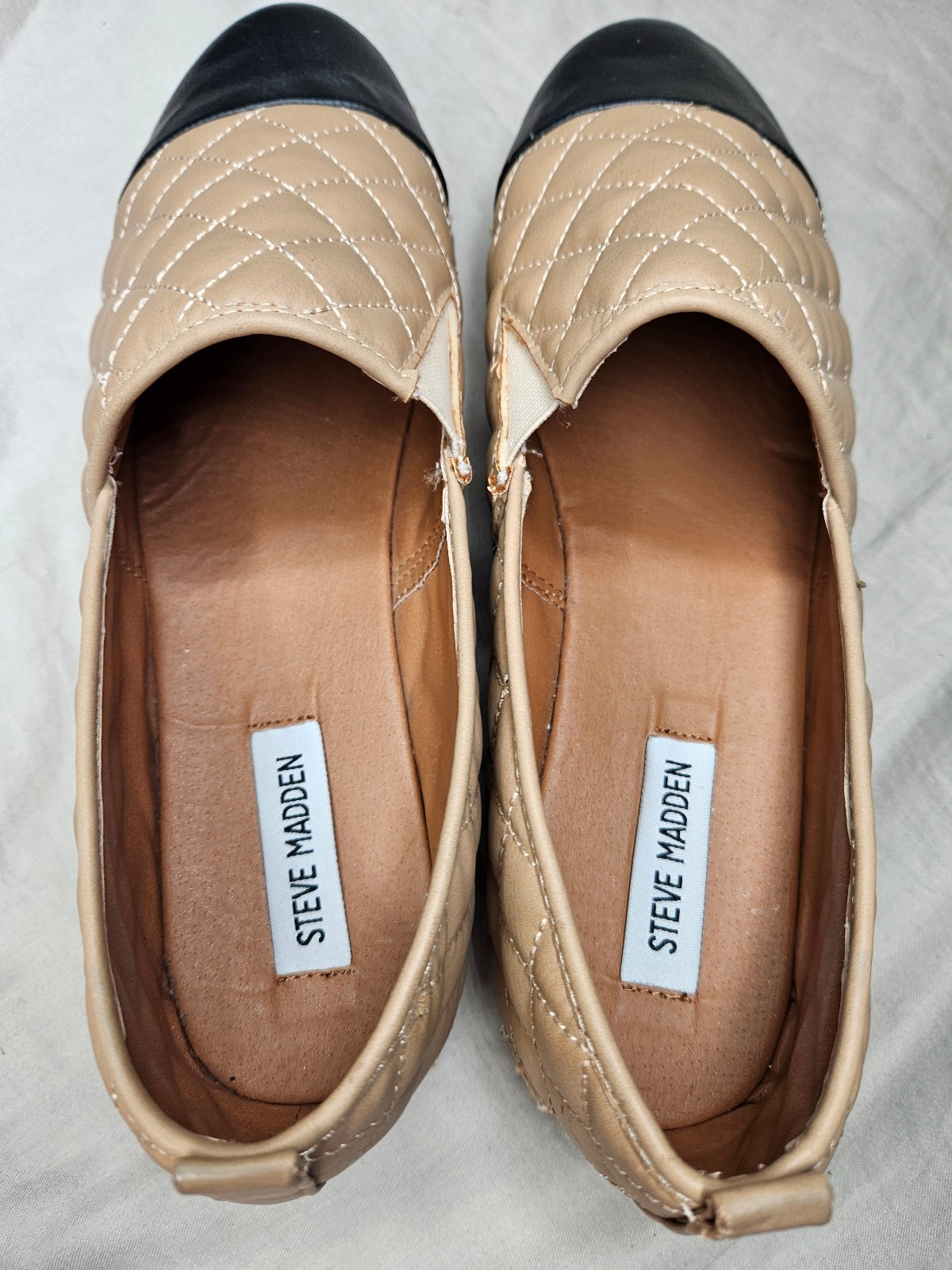 Steve Madden Palamo Espadrilles Slip On Shoes Womens SZ 11 Beige Black Quilted