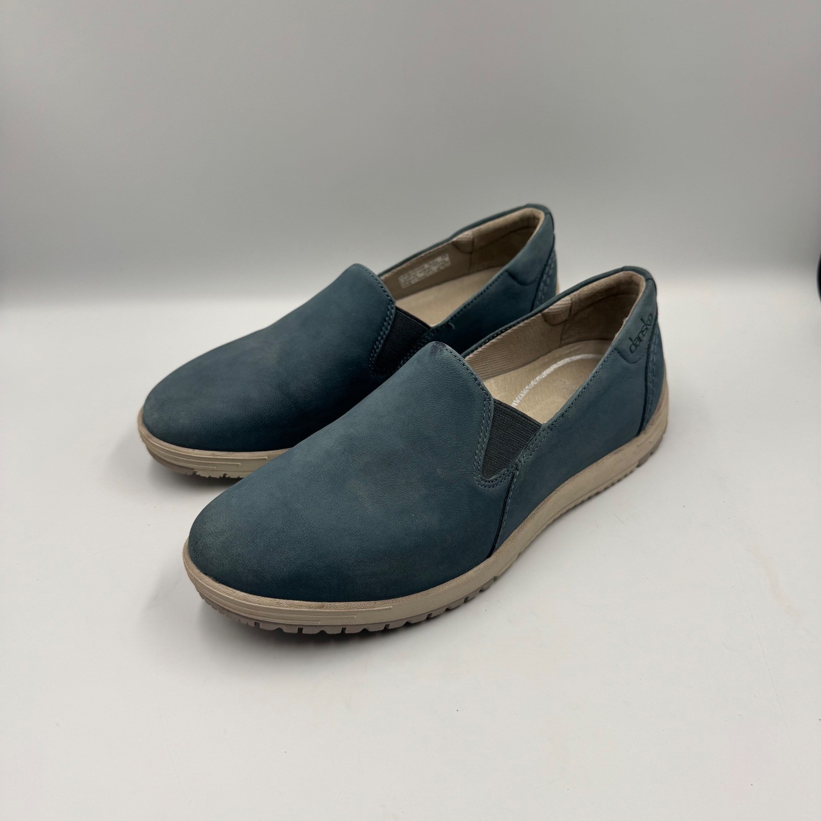 Dansko Slip On Loafer Teal Blue Nubuck Leather Comfort Shoe Size 38 EU 7.5-8