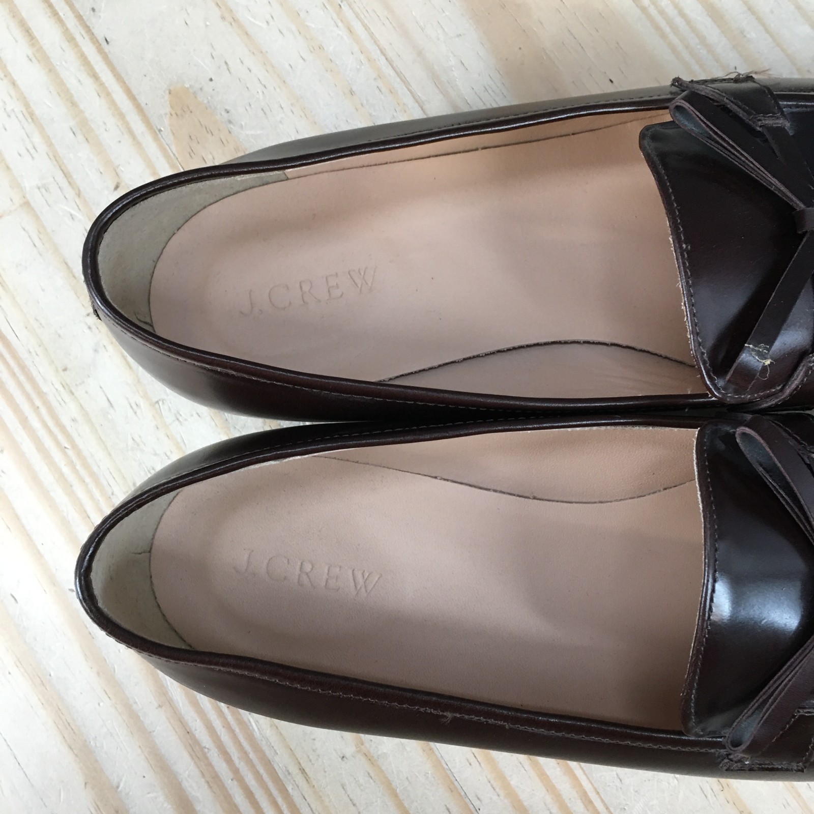 NEW J Crew Shoes Womens 10.5 Casual Slip On Moc Toe Flat Loafers Brown Leather