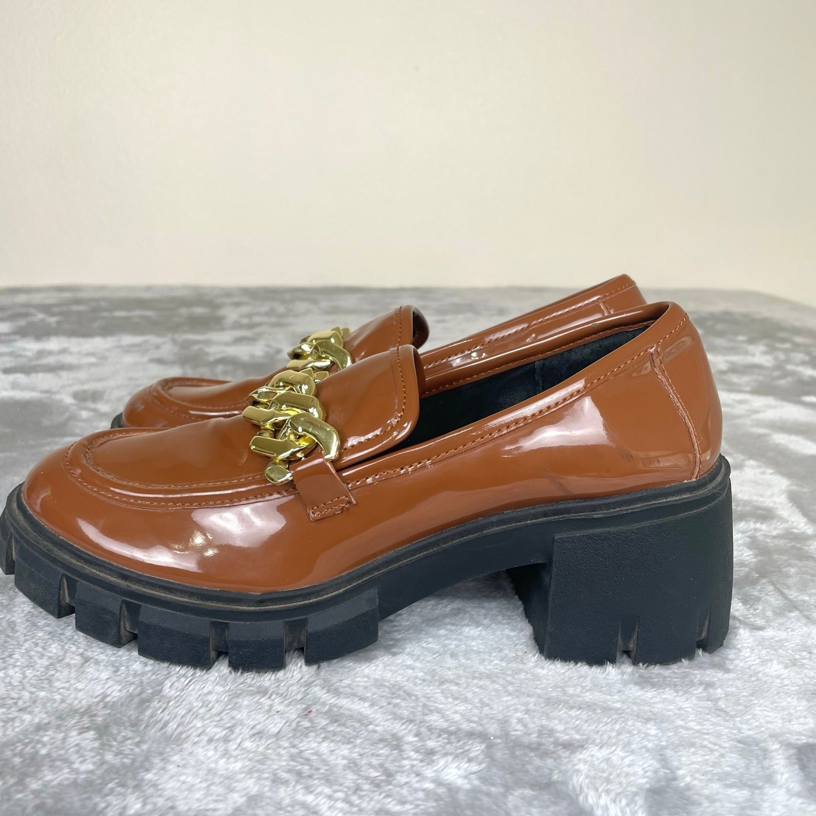 Y2K 90s Madden Girl Loafers Sz 7.5 Brown Chunky Platform Lug Twee Indie Sleeze