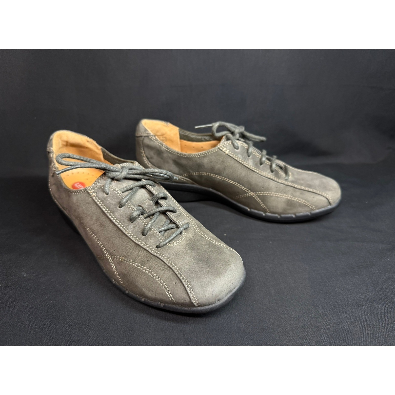 Clarks Unstructured Gray Leather Lace Up Comfort Walking Shoes Womens