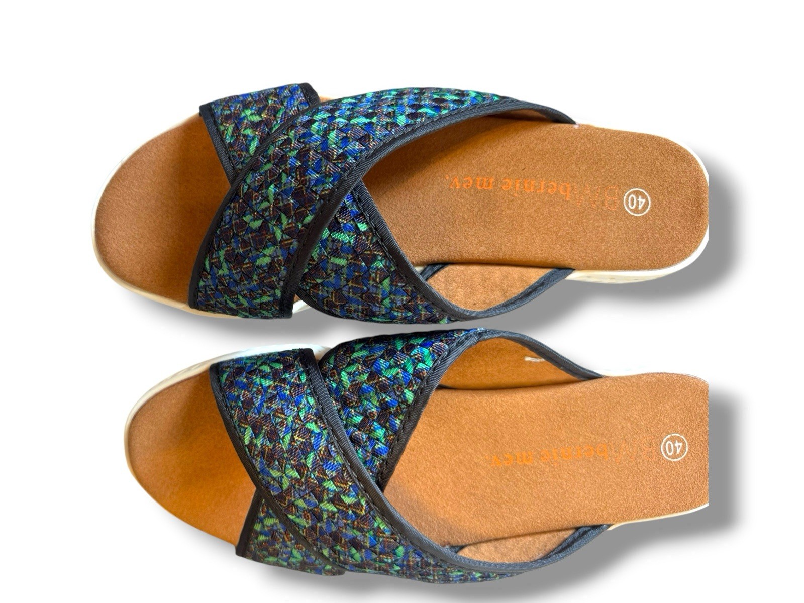 Bernie Mev slide Sandals cross cross multicolor stretch Woven Size US 9 EU 40
