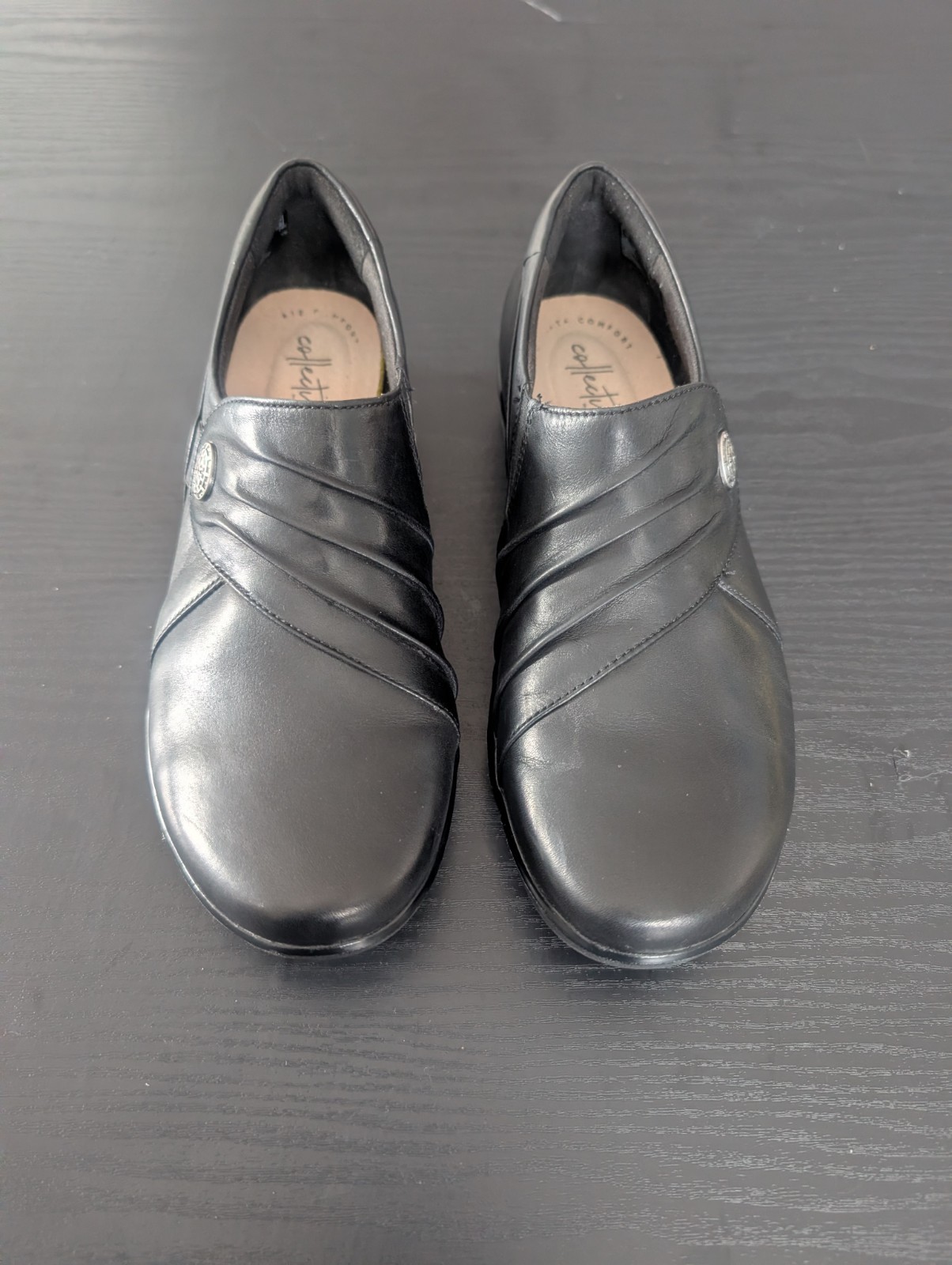 Clarks Women Hope Roxanne Black Leather Slip On Casual Ortholite Loafer Sz 7.5 W