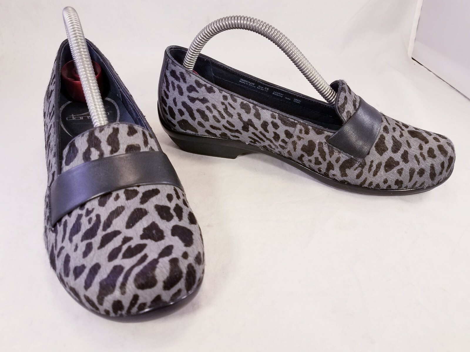 DANSKO PONY HAIR LEOPARD GRAY BLACK LOAFERS SHOES SIZE 36/6