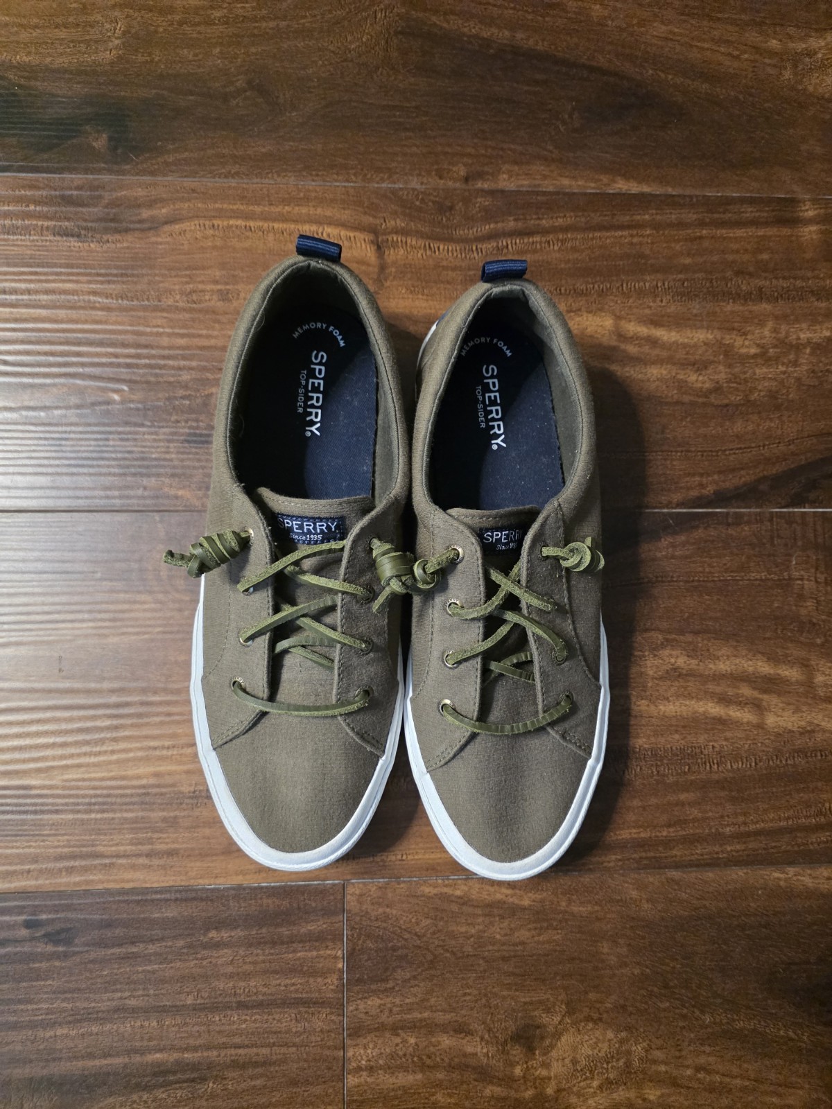 Sperry Top Sider Boat Shoes Womens 10 Crest Army Green Canvas Casual STS85742