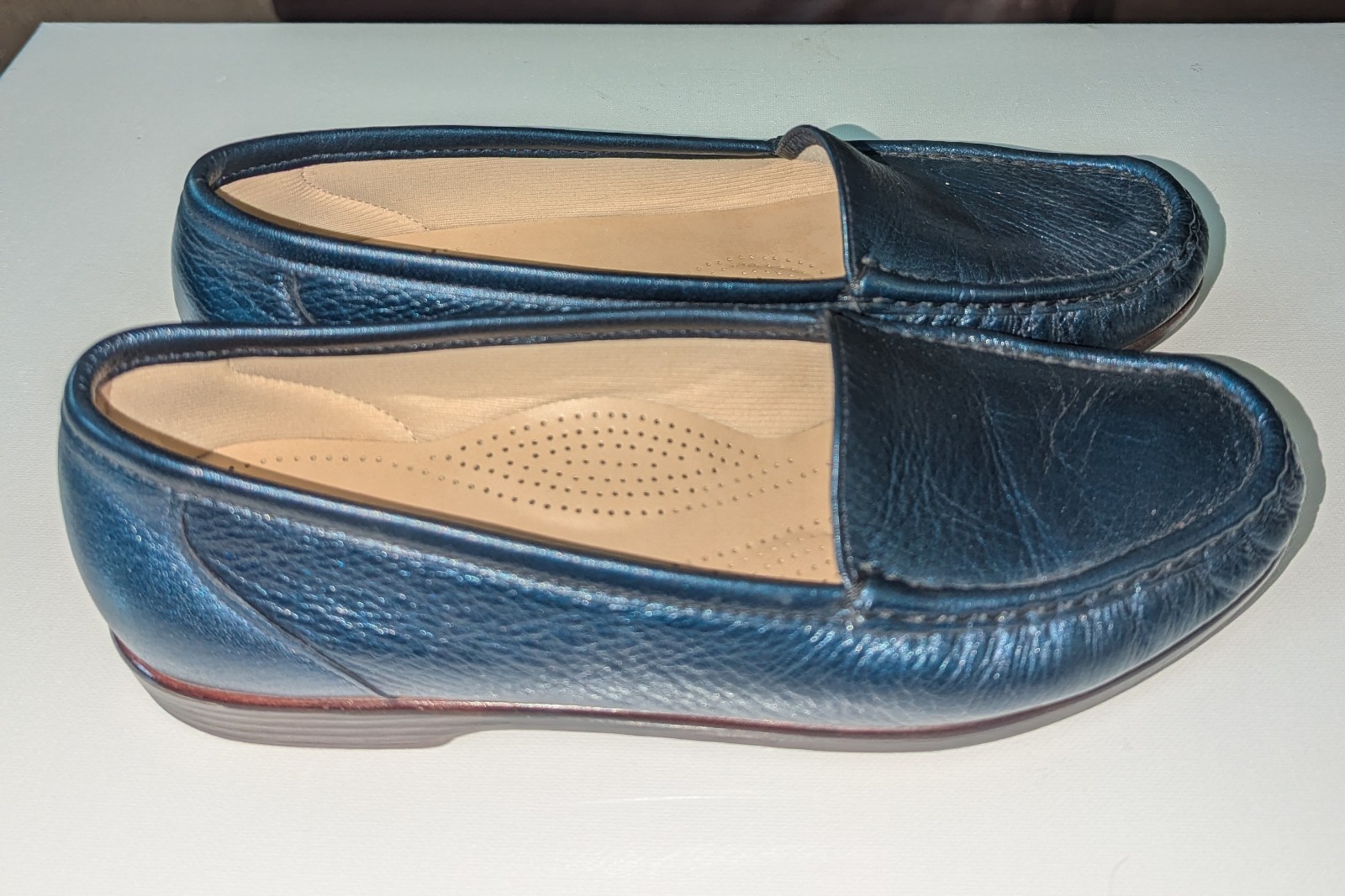 SAS Simplify Tripad Comfort Loafers Womens 9M Navy Blue Leather Slip On Shoes