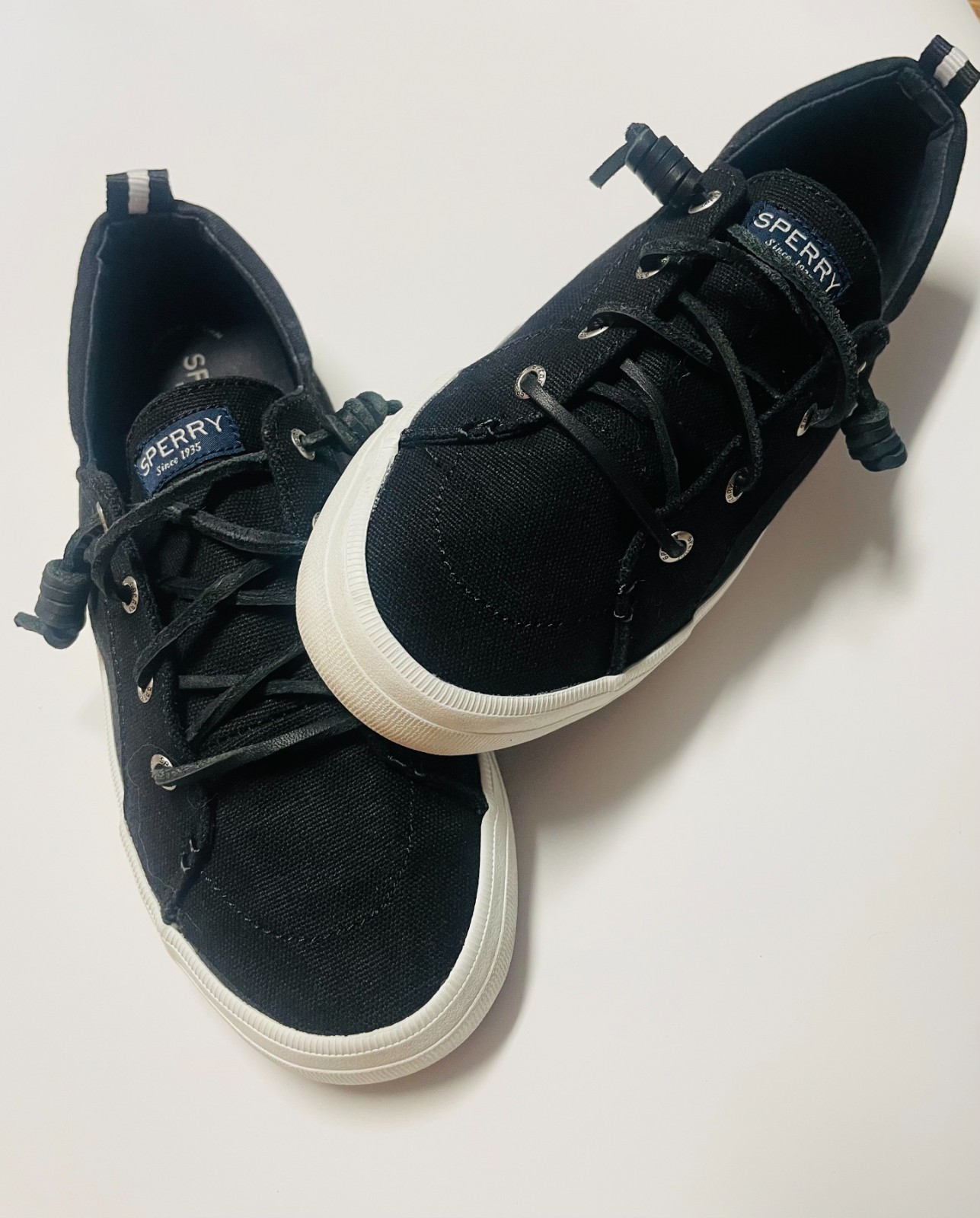 SPERRY Top-Sider Shoes Womens Sz 8.5 Crest Vibe Black CANVAS Slip-On Sneakers