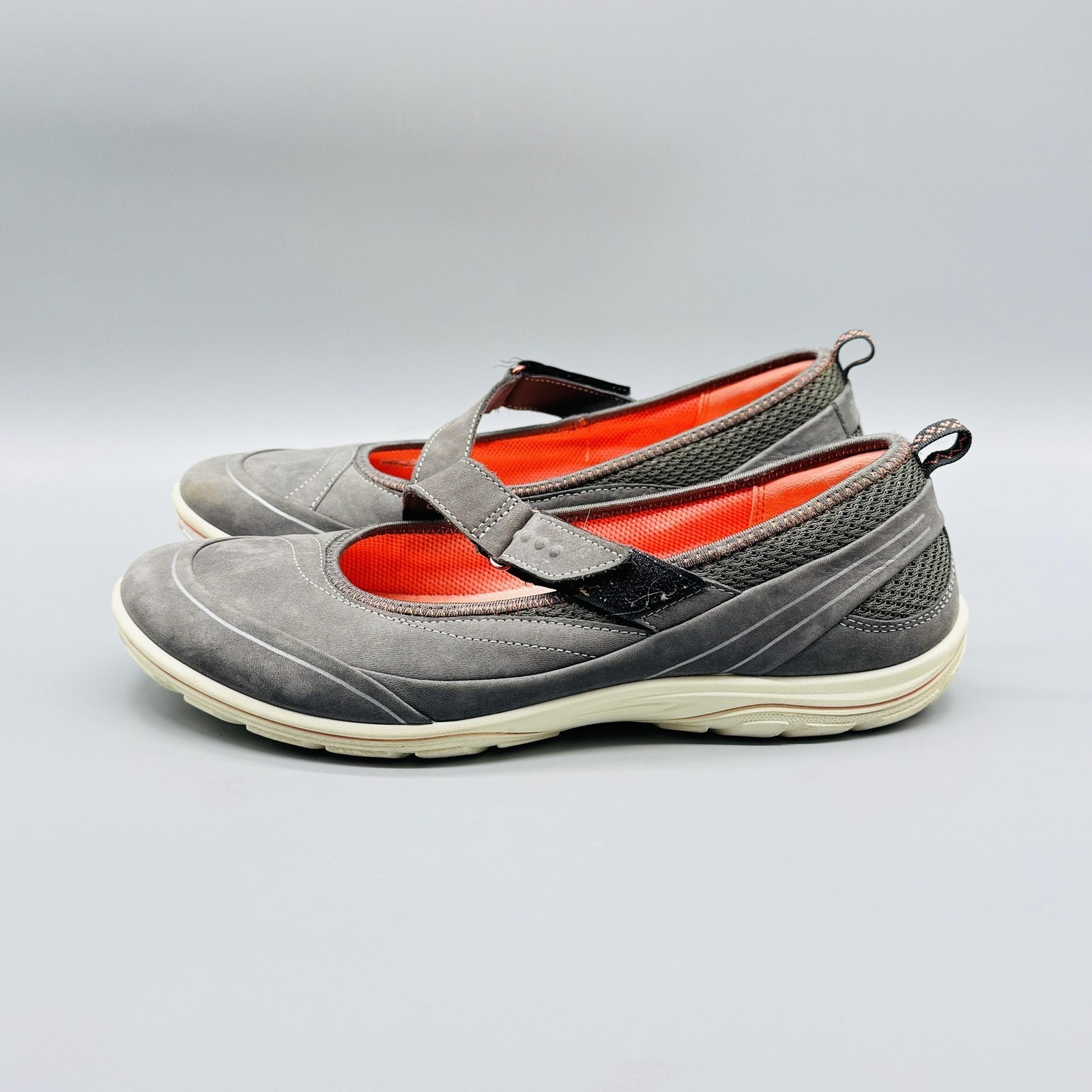 Ecco Shoes Womens 9 Gray Suede Mary Jane Arizona Comfort Walking Lightweight