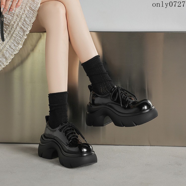 Women’s Platform Mid Heel Dorky Leather Creeper Lace Up Comfort Thick Sole Shoes