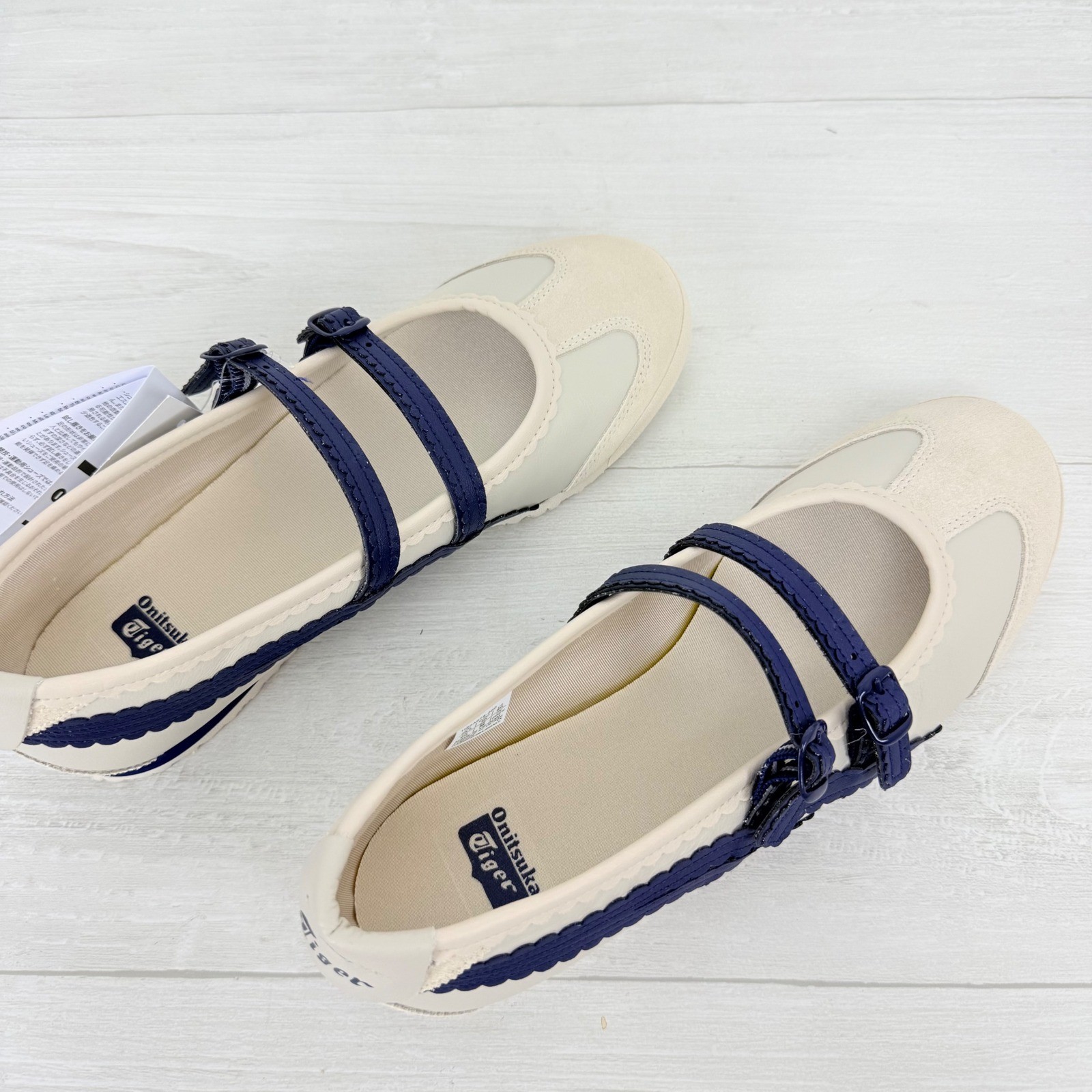 Onitsuka Tiger Mexico 66 TGRS Mary Jane Sneakers Women 8.5 Cream Navy NEW