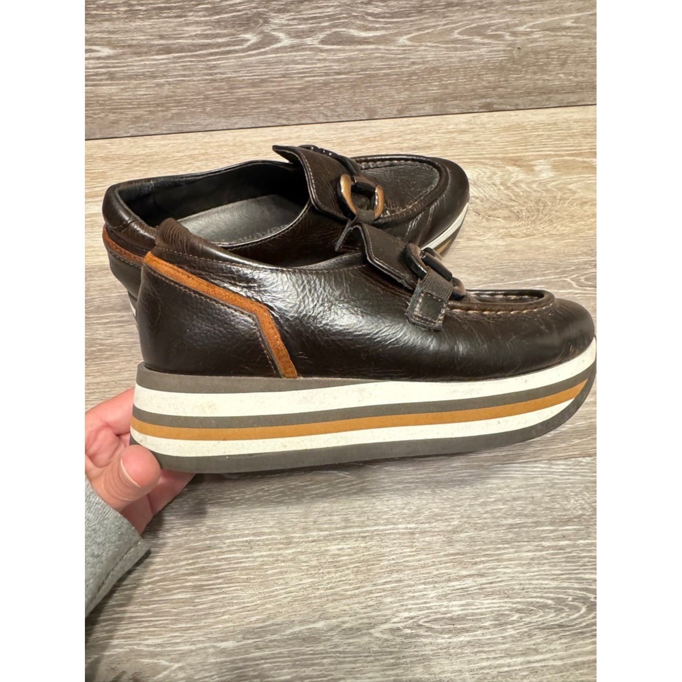 Softwaves Alina Cognac Leather Platform Loafers Sz 36.5 US 6.5