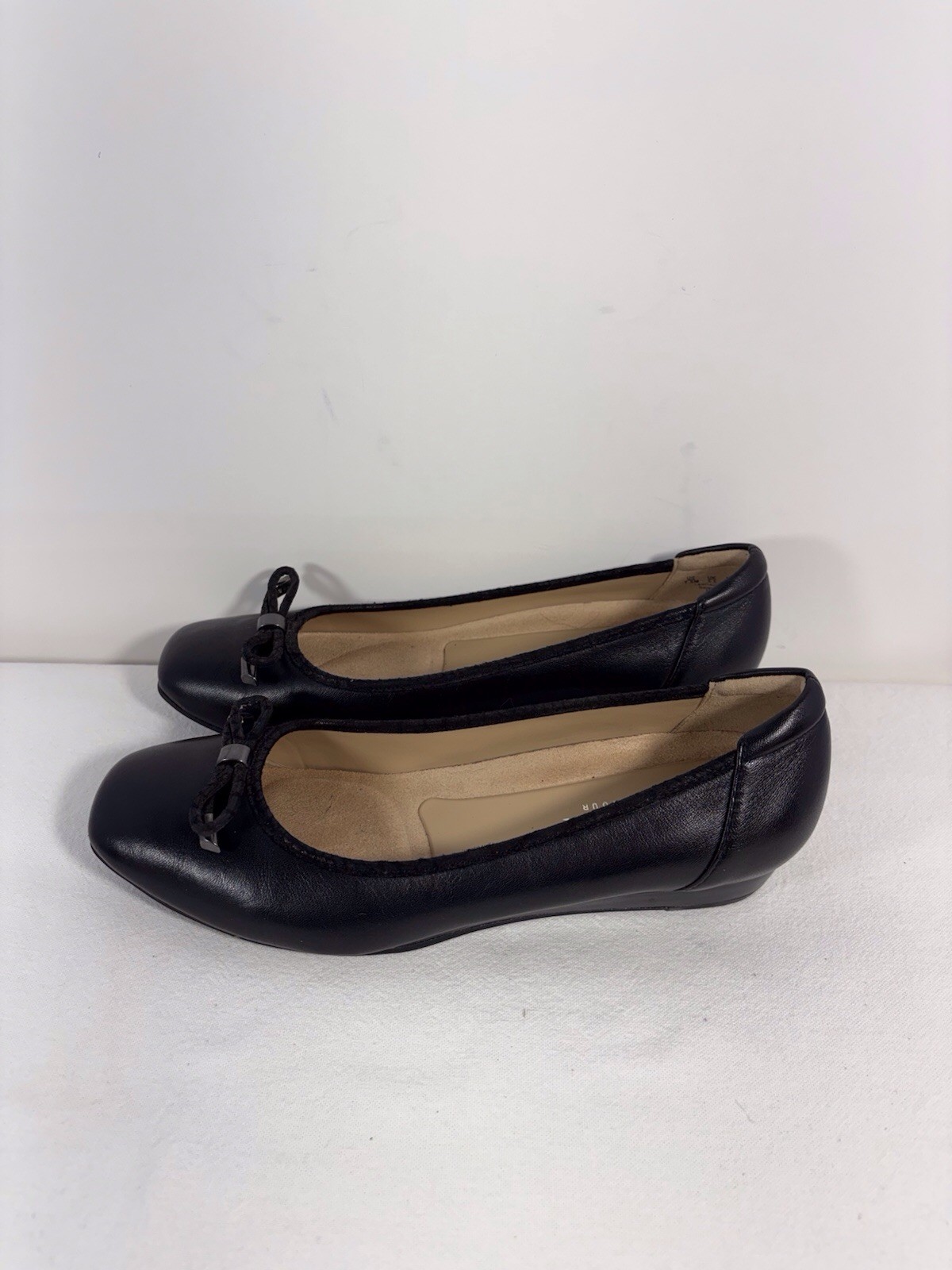 Naturalizer N5 Comfort DOVE Black Leather Ballet Mini Wedges 7.5 M