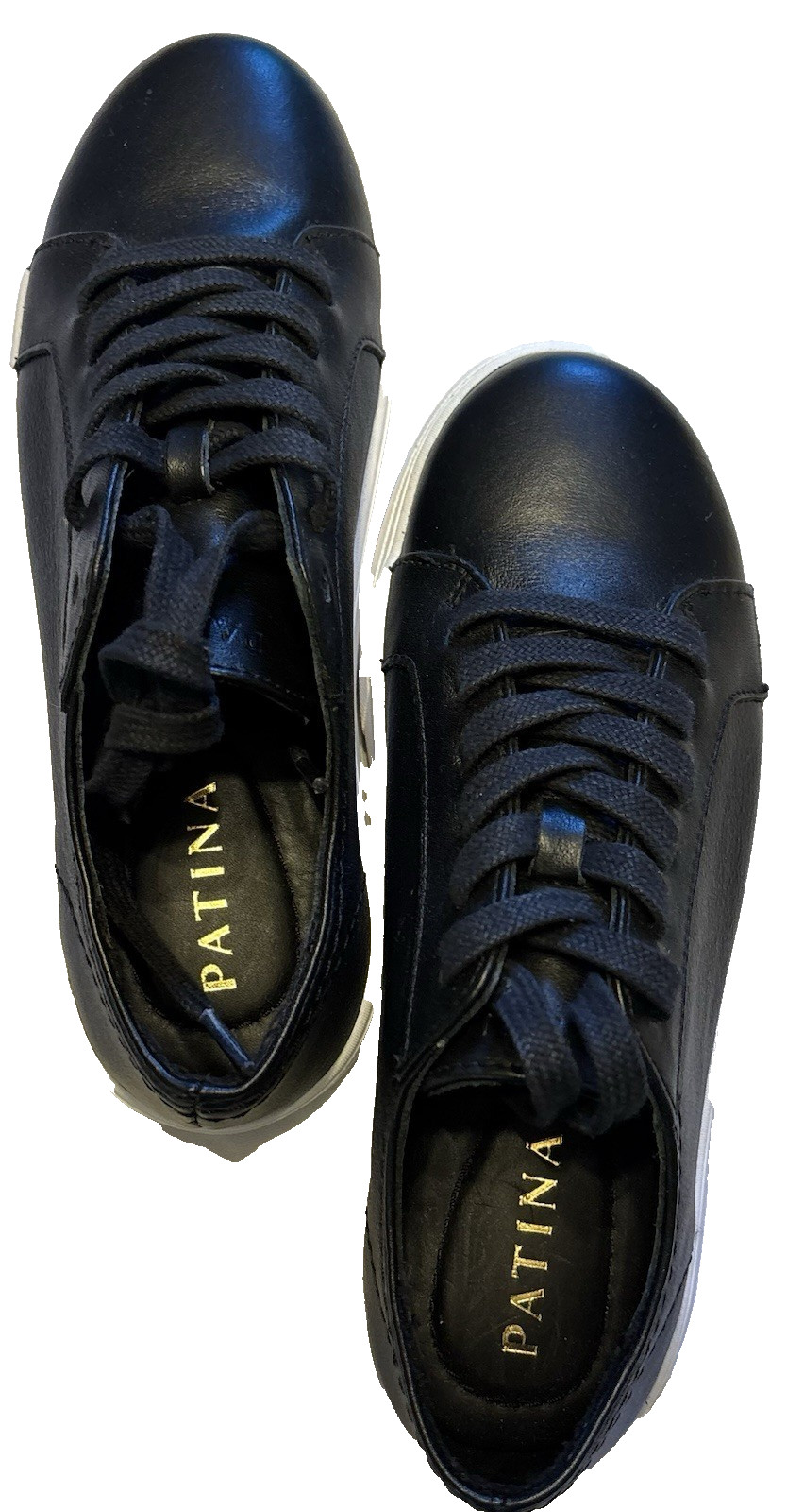 Patina Black Leather Low Top Sneakers sz 6 Lace Up Minimalist Causual NWOT