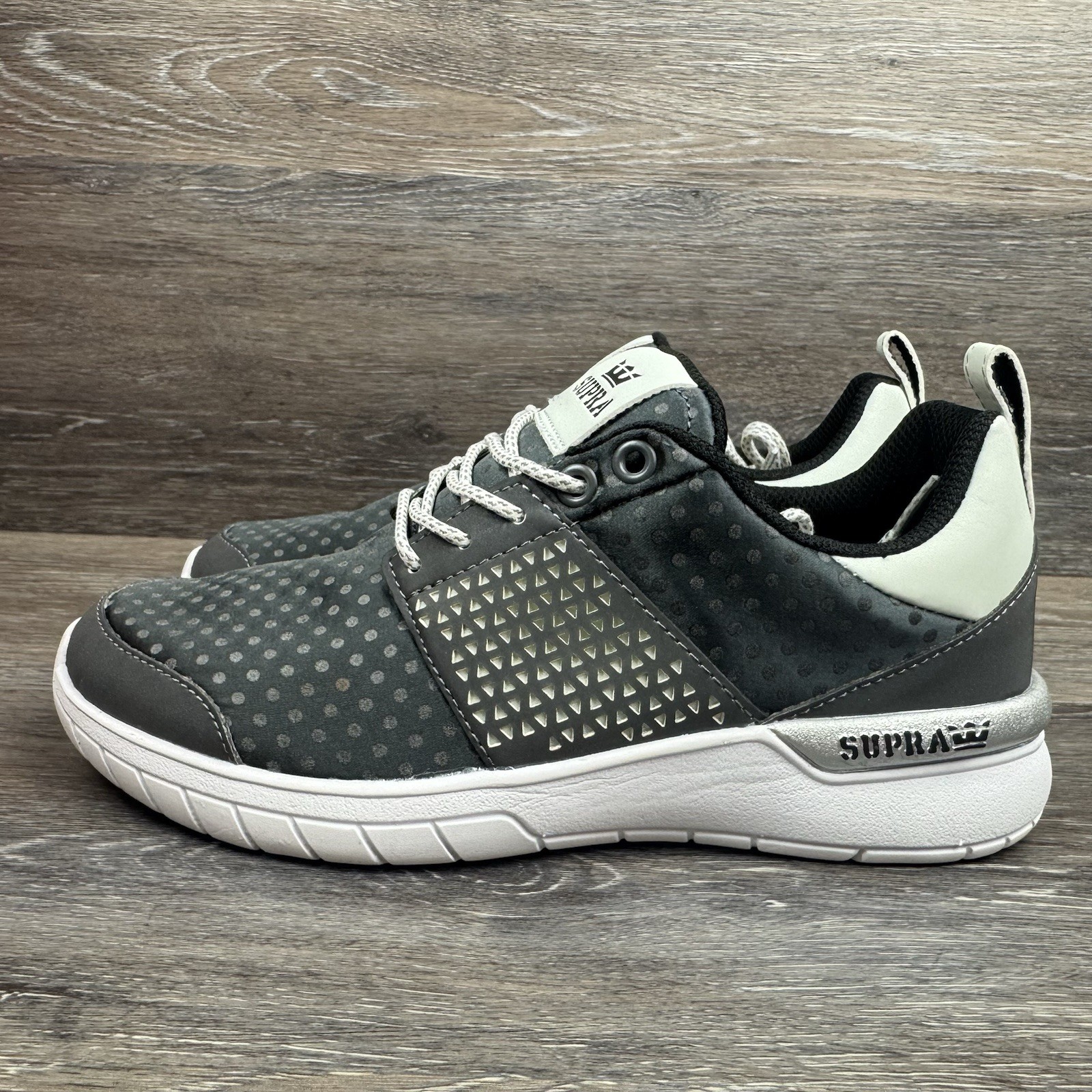 Supra Shoes Women Size 6 Scissor Grey Polka Dot White Lace up Skateboarding