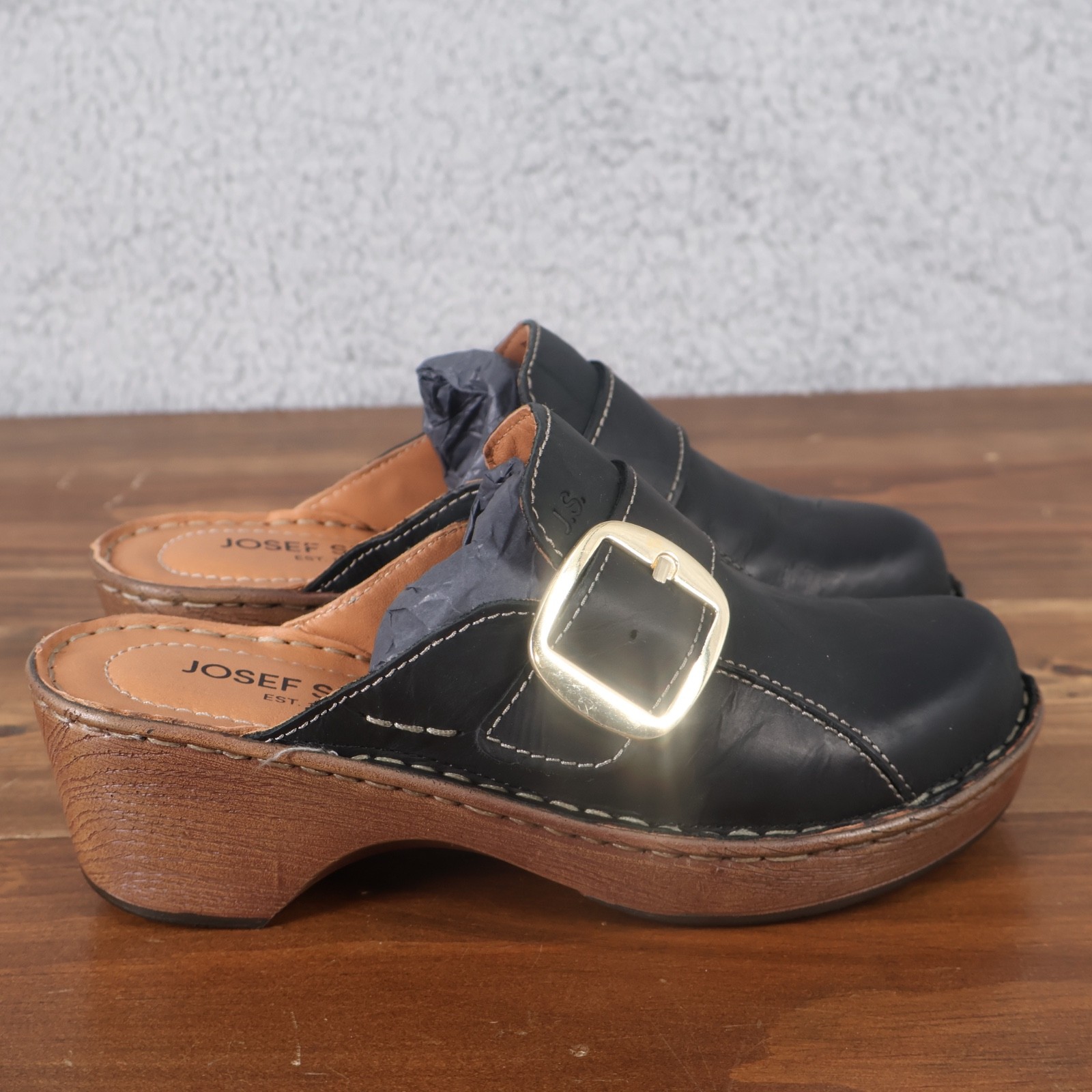 Josef Siebel Shoes Women US 5-5.5 EUR 36 Black Lily Buckle Slip On Clogs Leather