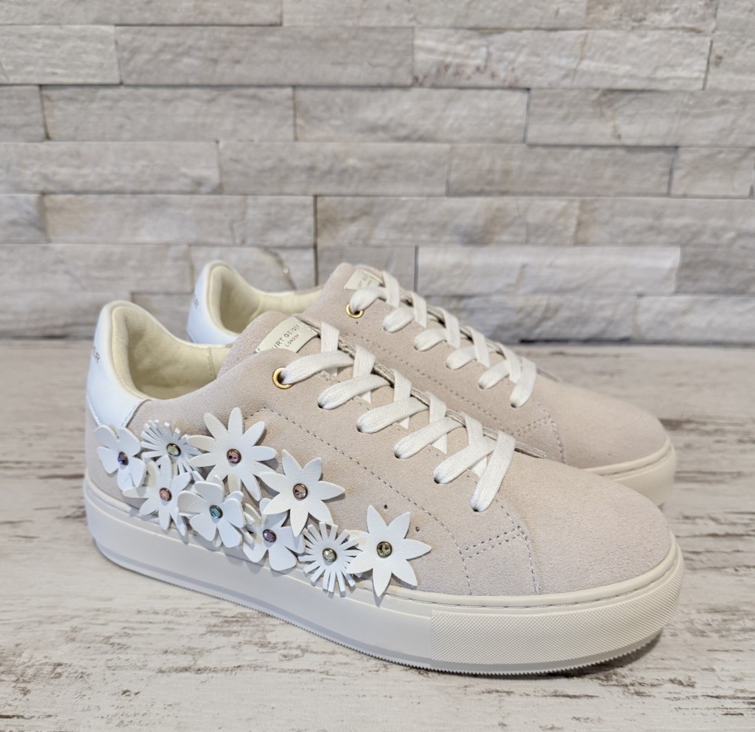 Kurt Geiger London Laney Flower Suede Platform Sneakers Bone Combo Sz 40.5 EU