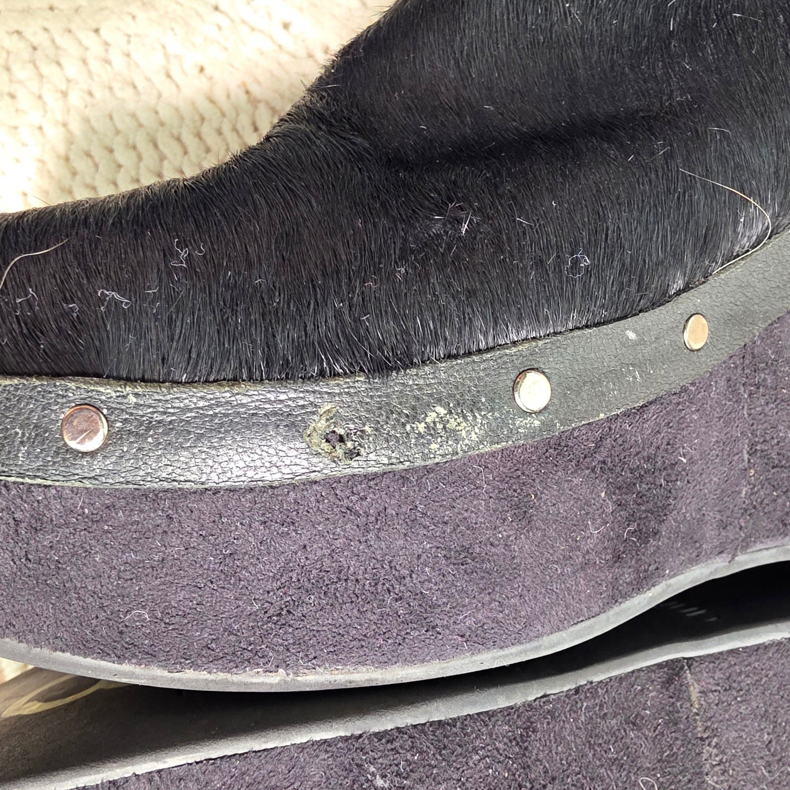 Antelope Clogs Mules Pony Hair Black Studded Leather Wedge Women 39 8 8.5