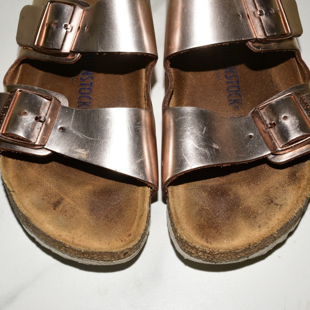 Birkenstock Arizona Leather Metallic Rose Gold Soft Women 41 N