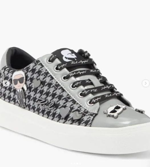 NWB Karl Lagerfeld Paris Cate Pins Tweed Sneaker Black Gray Size 11